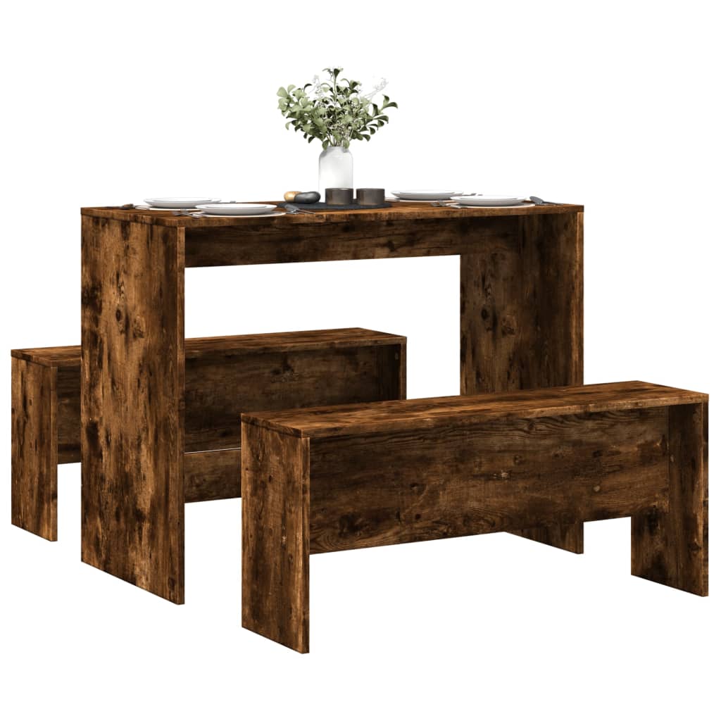 vidaXL 3-tlg. Esstisch und Bank Set Räuchereiche Holzwerkstoff - Bild 27 von 28
