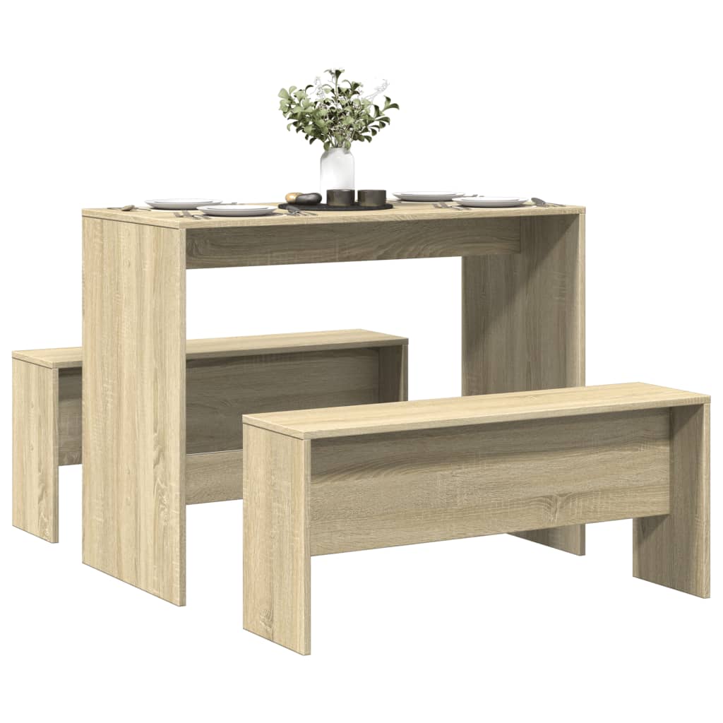 vidaXL 3-tlg. Esstisch und Bank Set Räuchereiche Holzwerkstoff - Bild 24 von 28