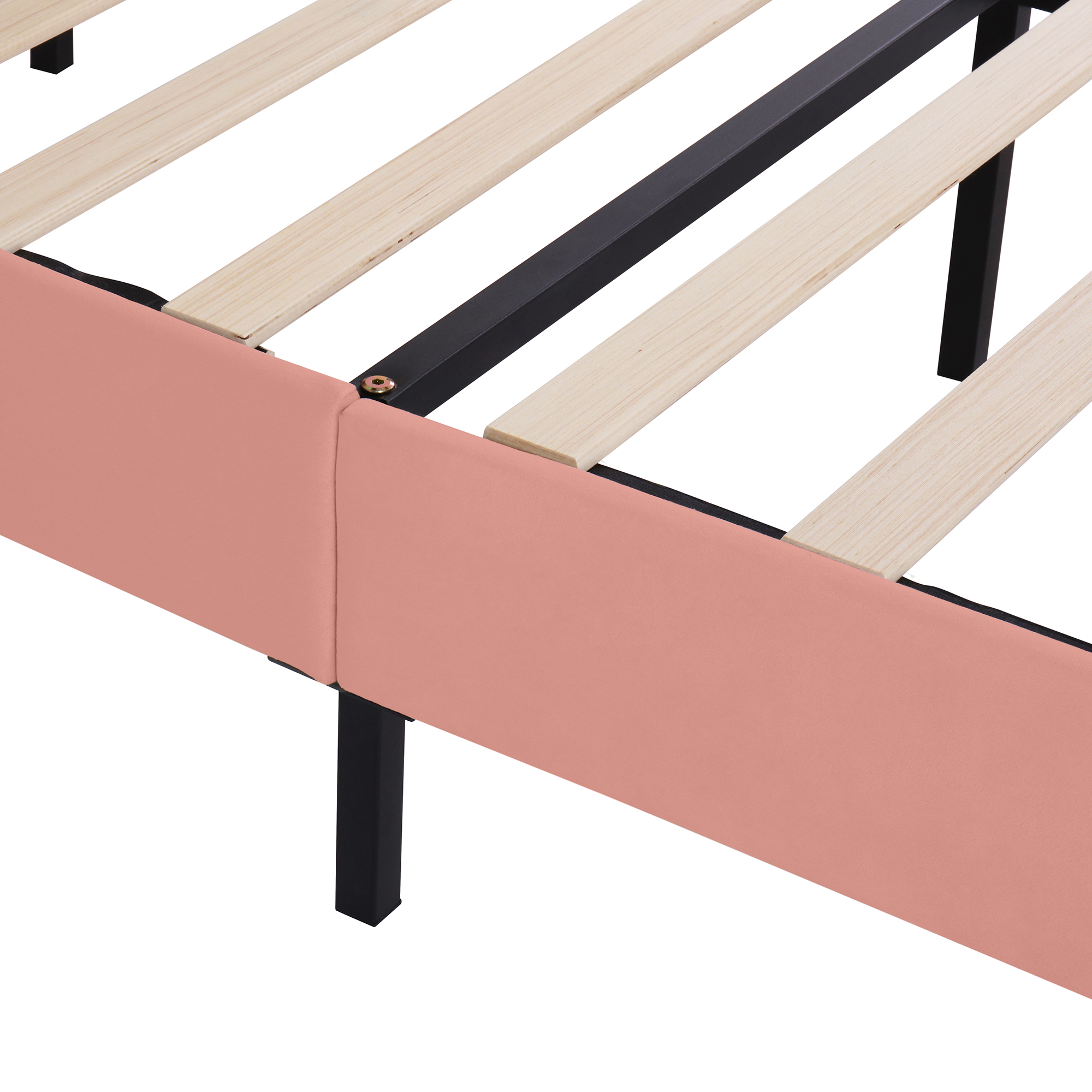Single Bed Double Upholstered Bed Slatted Bed Frame with Rainbow Headboard Pink - Picture 8 of 23