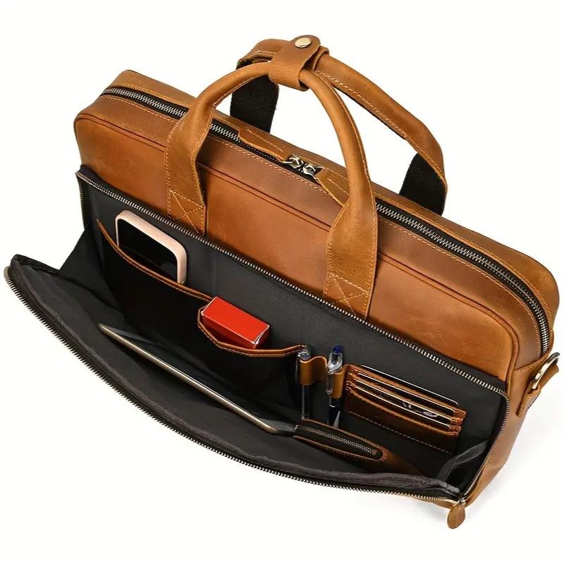 Vintage Men Briefcase Genuine Leather Shoulder Bag Laptop Bag Case Messenger Bag - Picture 34 of 47