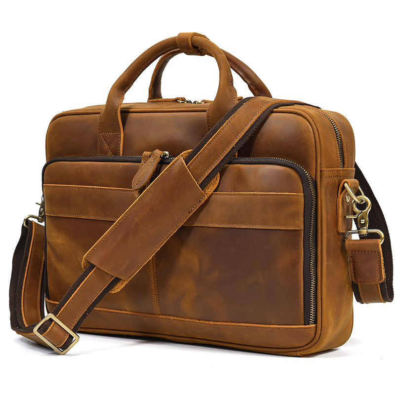 Vintage Men Briefcase Genuine Leather Shoulder Bag Laptop Bag Case Messenger Bag - Picture 32 of 47