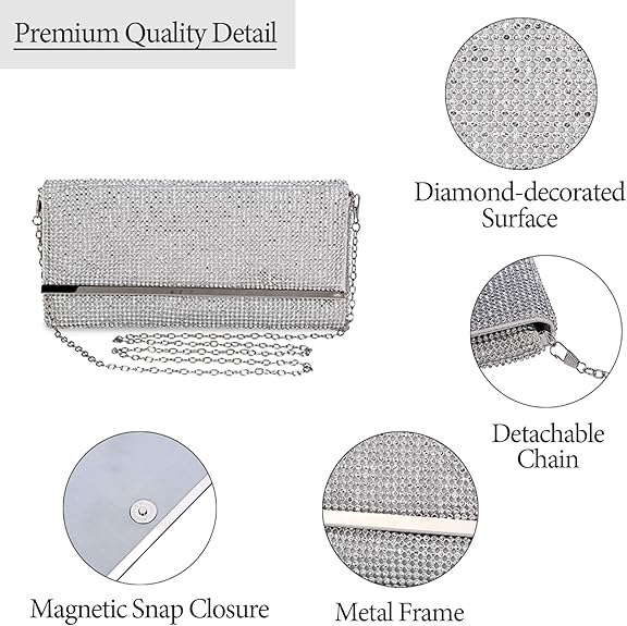 Women Evening Clutch Bag Glitter Handbag for Wedding Cocktail Prom Party Purse - Picture 11 of 85