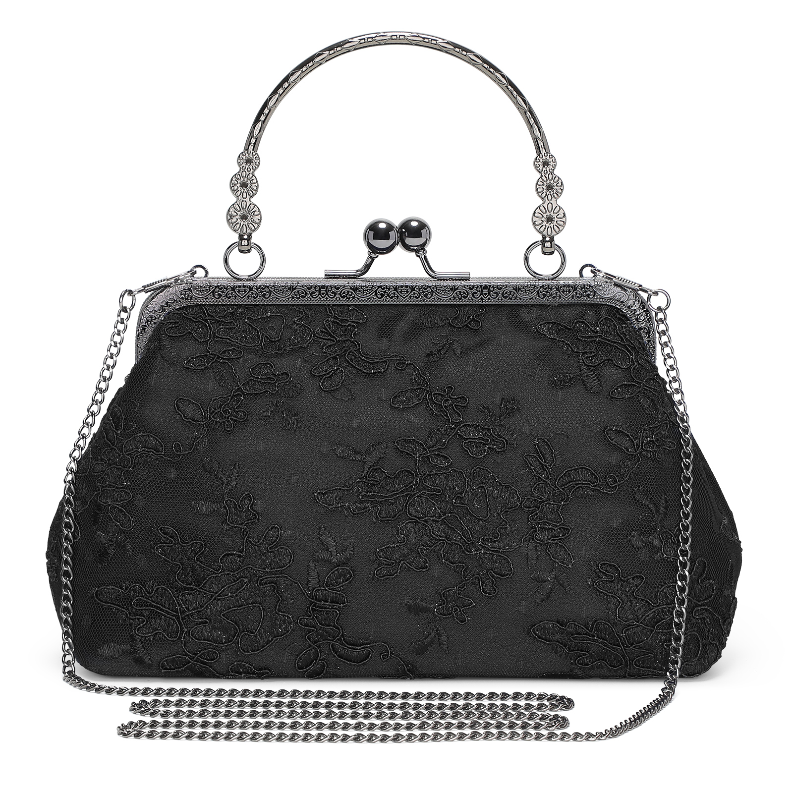 Vintage Women Clutch Evening Bag Floral Kiss Lock Handbag for Wedding Party Prom - Picture 21 of 23