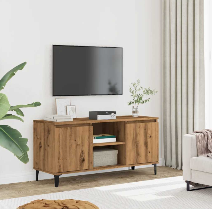 TV Schrank Schublade Fernsehschrank Lowboard Fernsehtisch Holz Mit Metallbügel - Bild 24 von 24