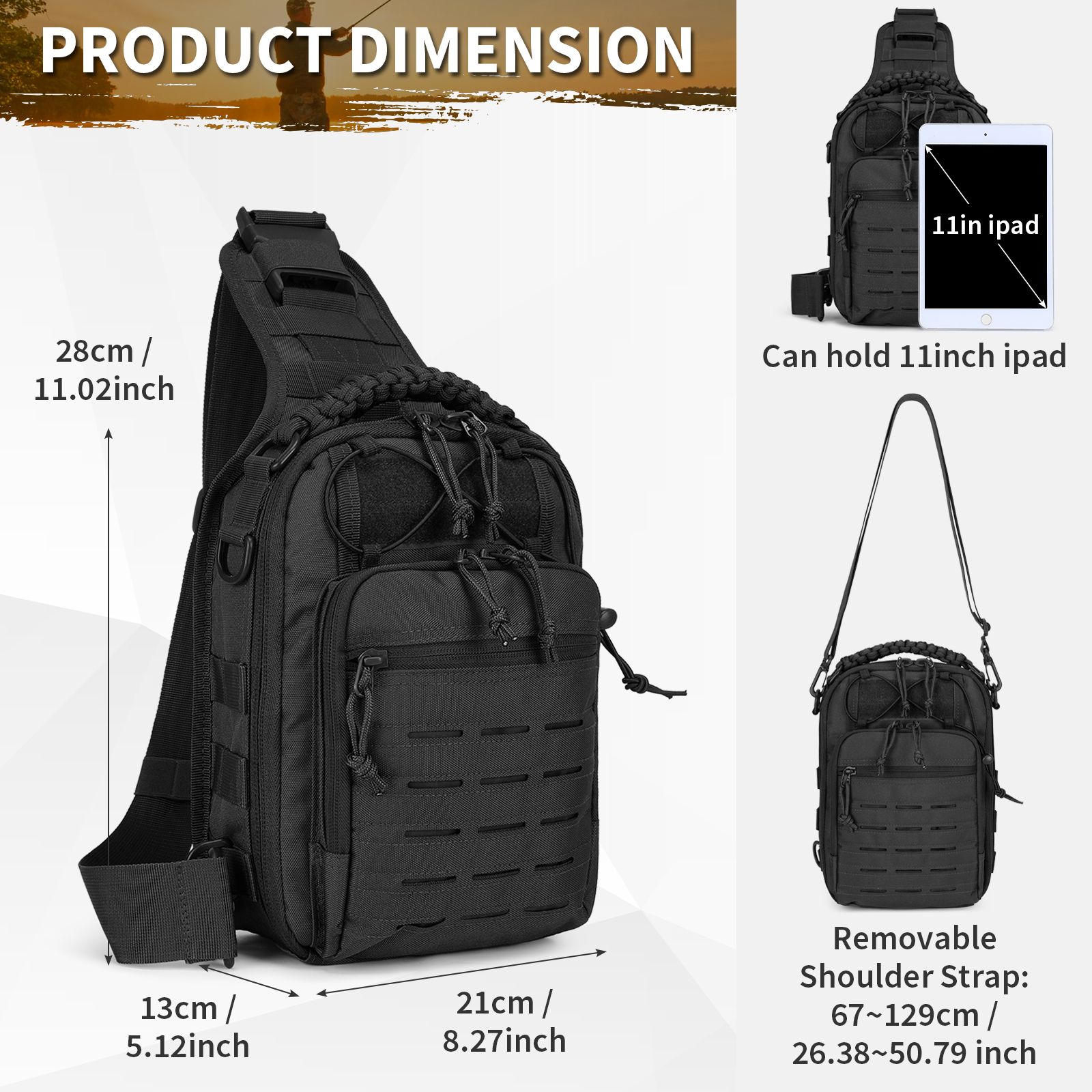 Mens Sling Backpack-Molle Tactical Military-Outdoor Travel Shoulder Chest Bag - Picture 32 of 68