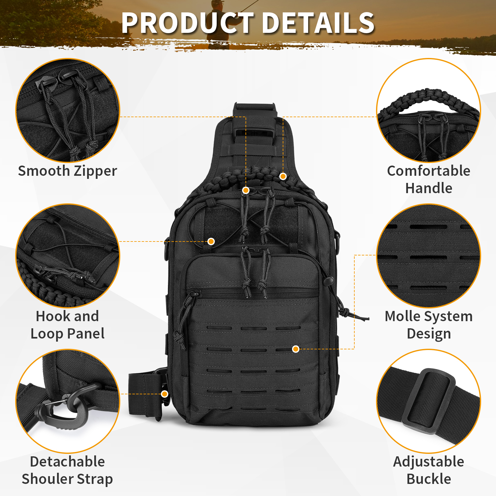 Mens Sling Backpack-Molle Tactical Military-Outdoor Travel Shoulder Chest Bag - Picture 33 of 68