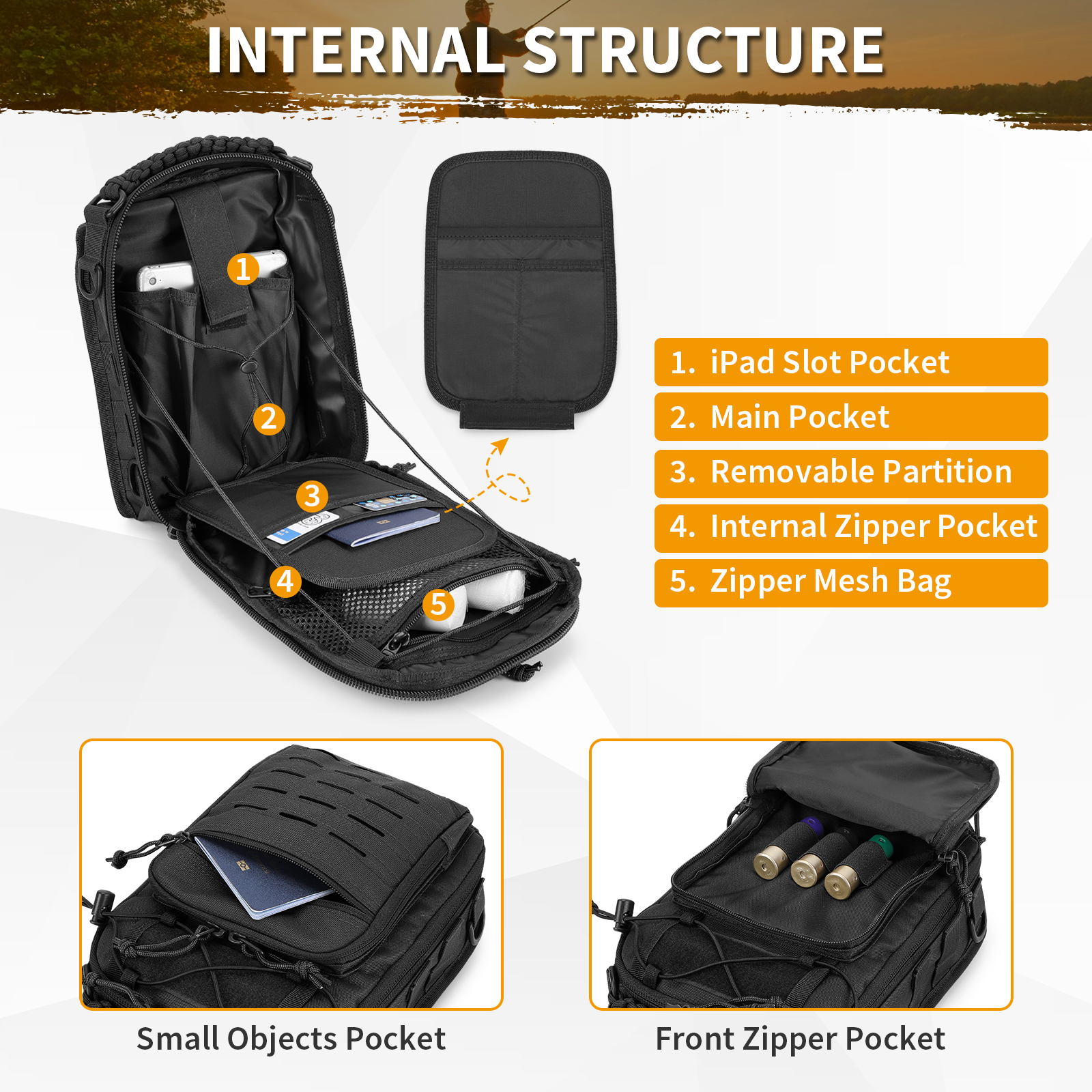 Mens Sling Backpack-Molle Tactical Military-Outdoor Travel Shoulder Chest Bag - Picture 34 of 68