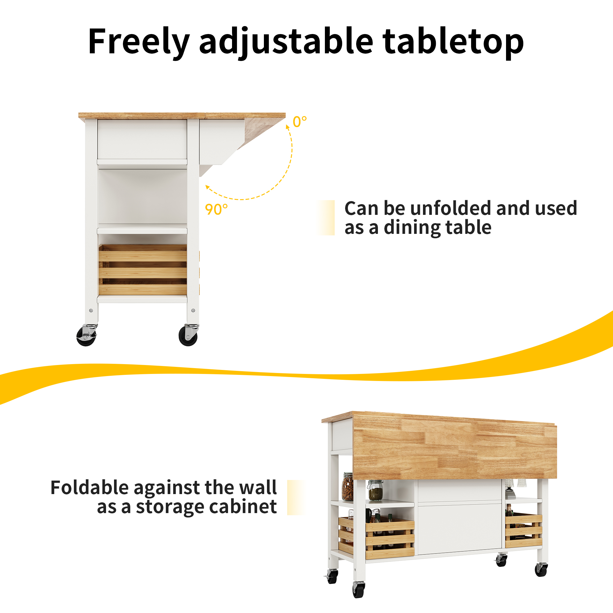 Wood Kitchen Island Trolley Serving boutiques Cart Rolling Storage Drawer Cabinet Cupboard