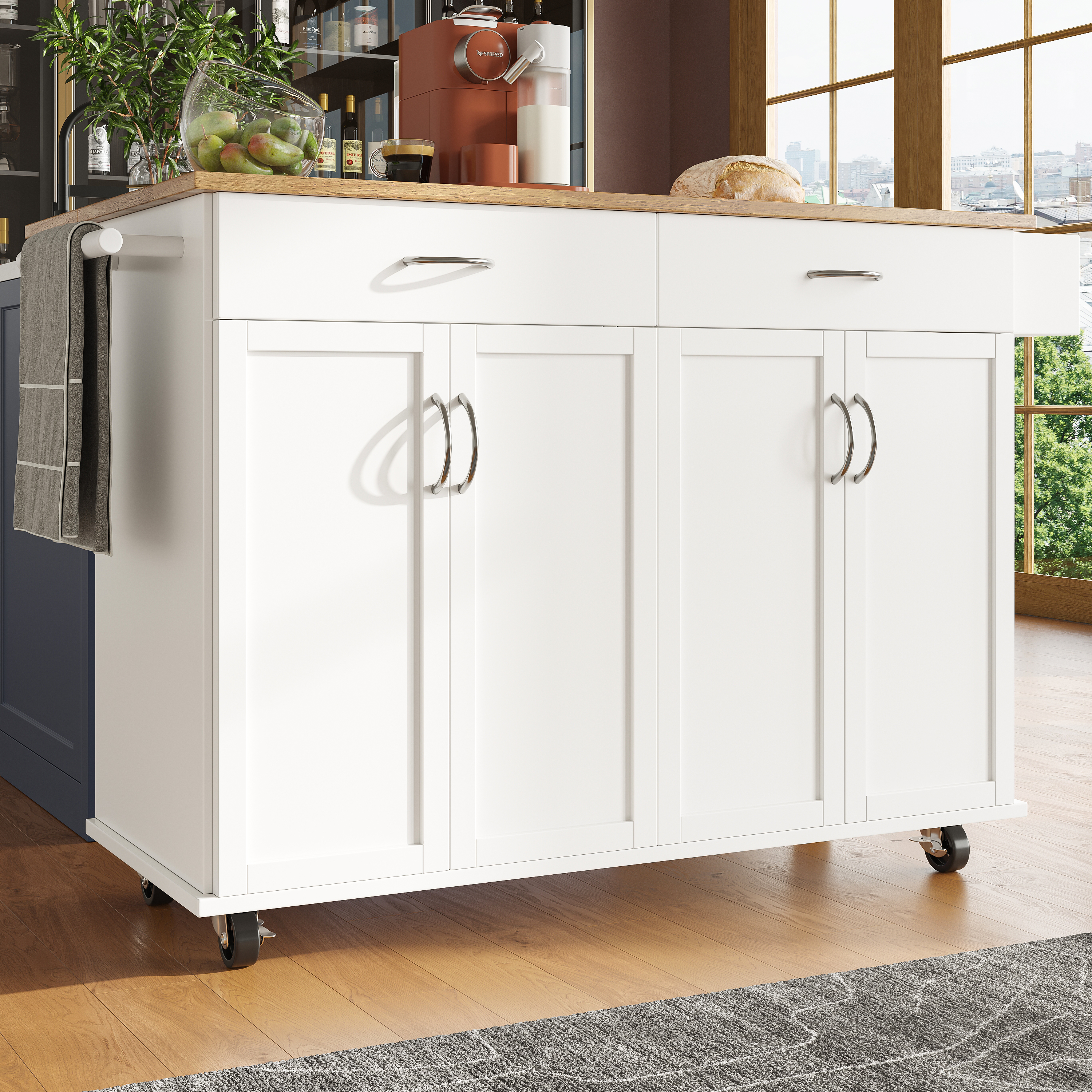 Wood remise Kitchen Island Trolley Serving Cart Rolling Storage Drawer Cabinet Cupboard