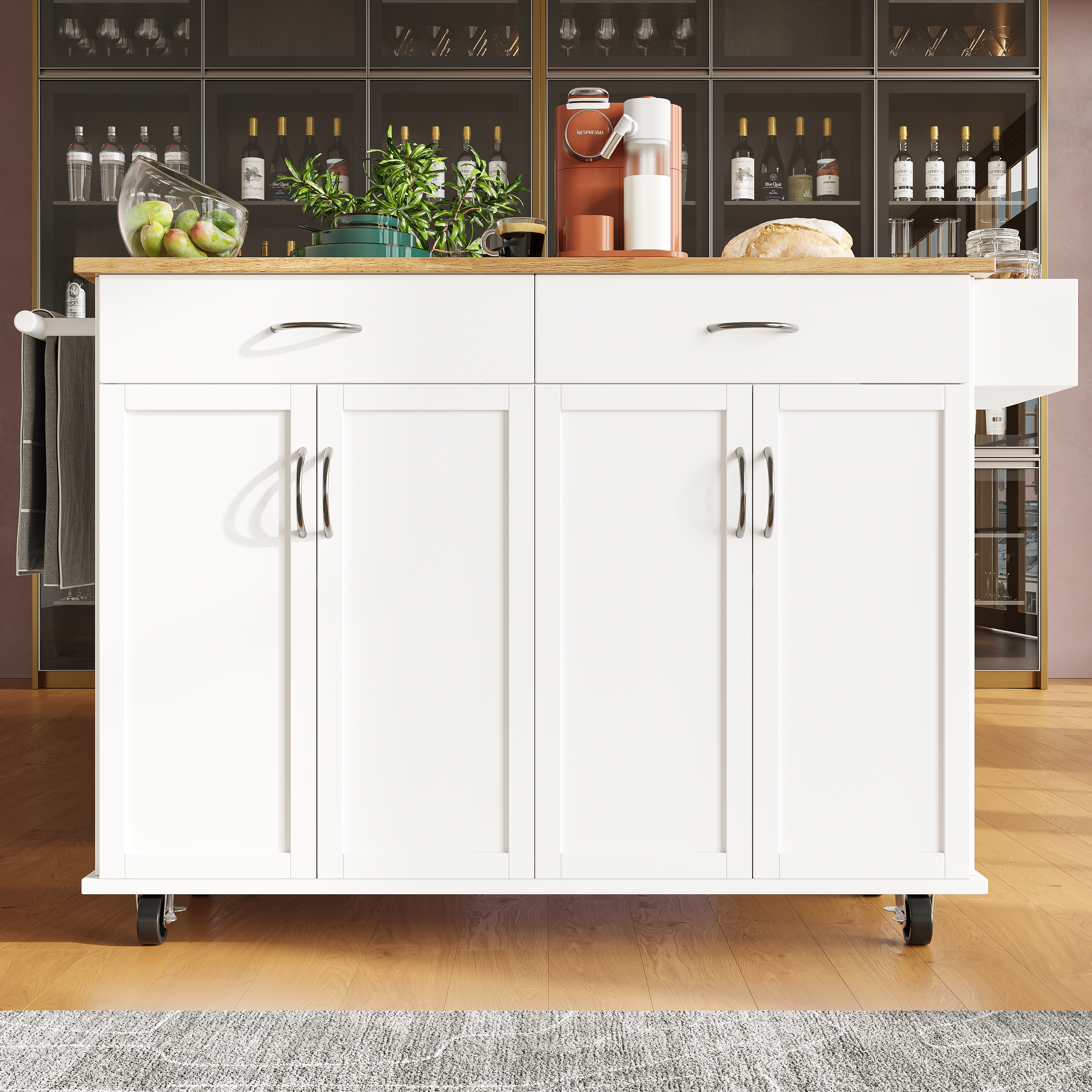 Wood Kitchen Island Trolley Serving Cart vendre Rolling Storage Drawer Cabinet Cupboard