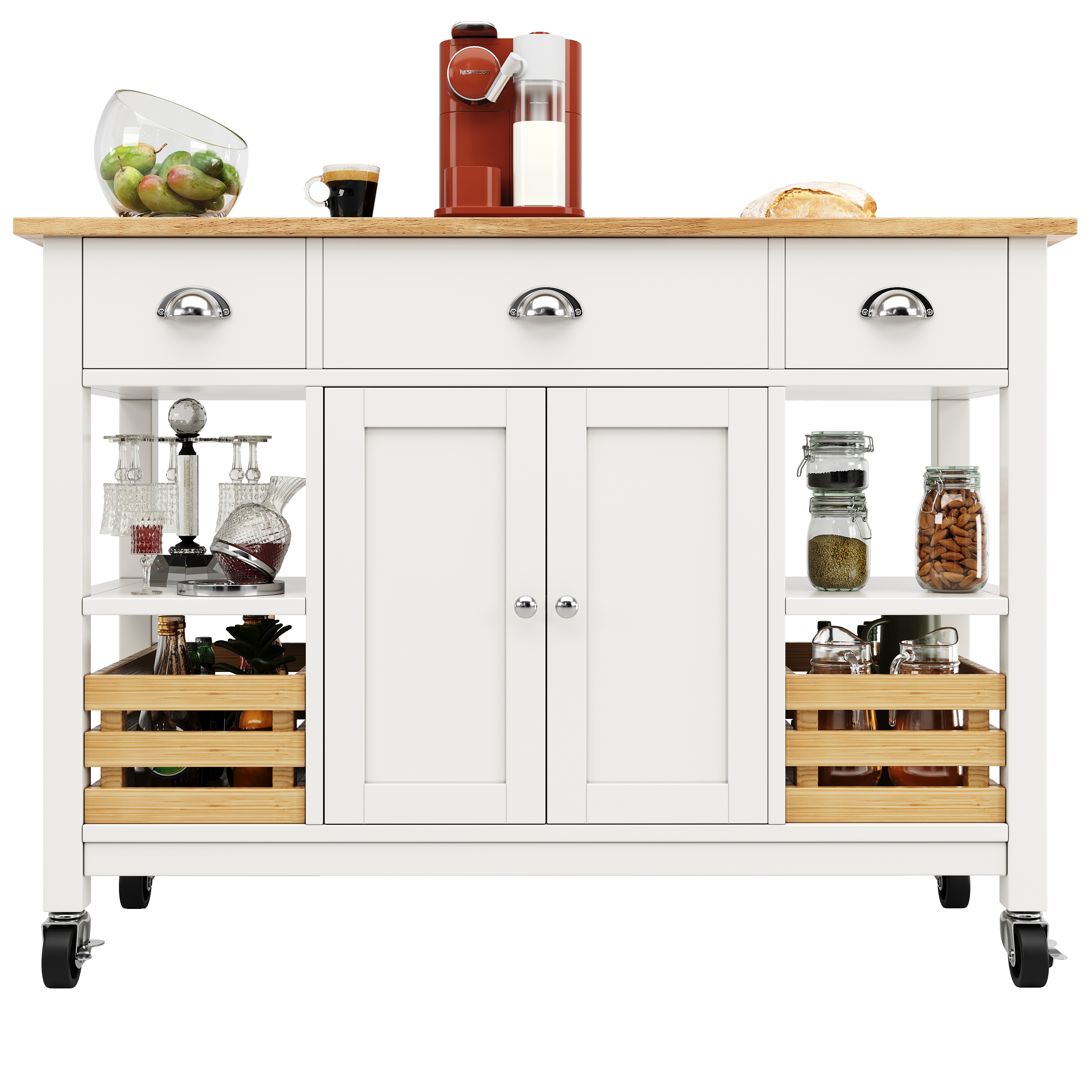 Wood Kitchen Island Trolley Serving Cart économies Rolling Storage Drawer Cabinet Cupboard
