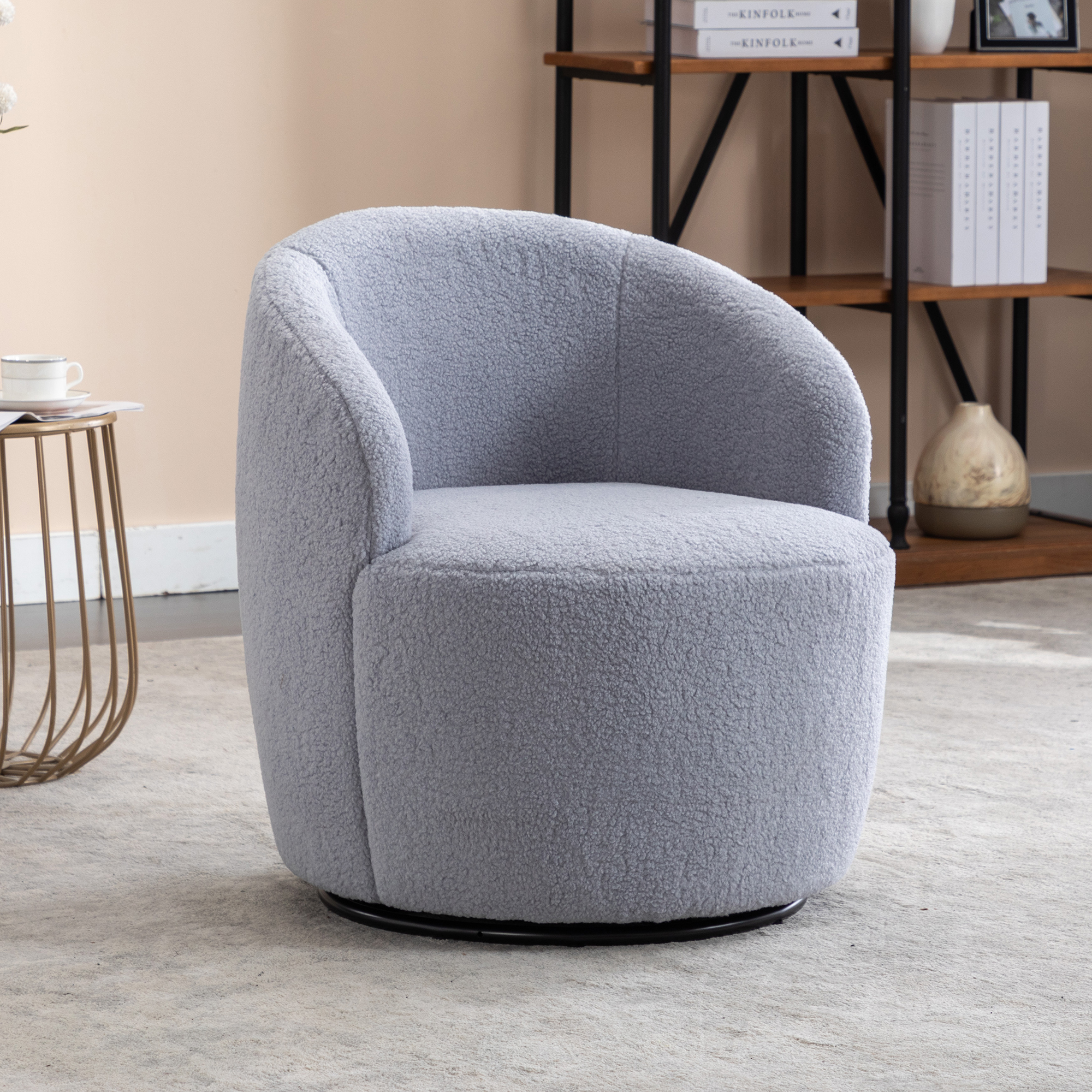 Teddy Fabric Swivel Accent Armchair Barrel Chair With Black Powder Coating 