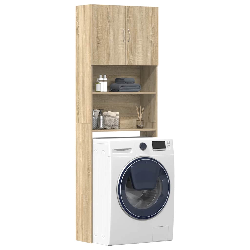 Waschmaschinenschrank Badezimmerschrank Badzimmer 64x24x190 cm Holzwerkstoff - Bild 25 von 33