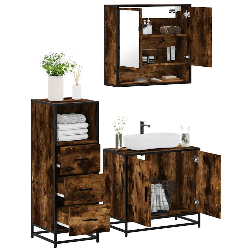 3-tlg Badezimmermöbel Set WC Spiegelschrank Unterschrank Badschrank mit Staufach - Bild 24 von 26