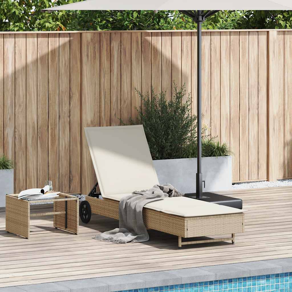 Sonnenliege Gartenliege Balkonliege Liege mit Rollen und Auflage Poly Rattan - Bild 18 von 19
