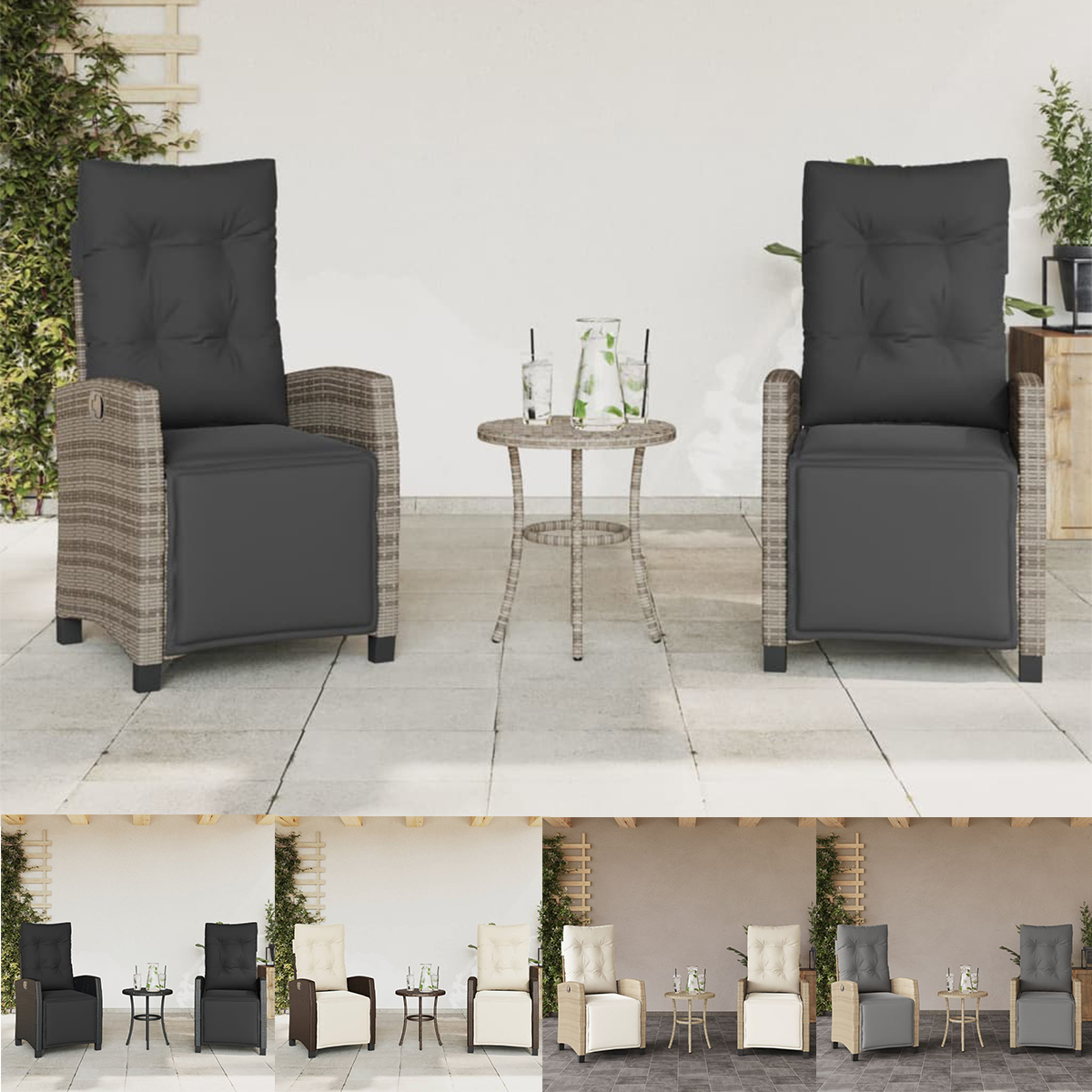 Poly Rattan Gartensessel mit Kissen Verstellbar Gartenstuhl Sessel Stuhl Stühle - Bild 1 von 77