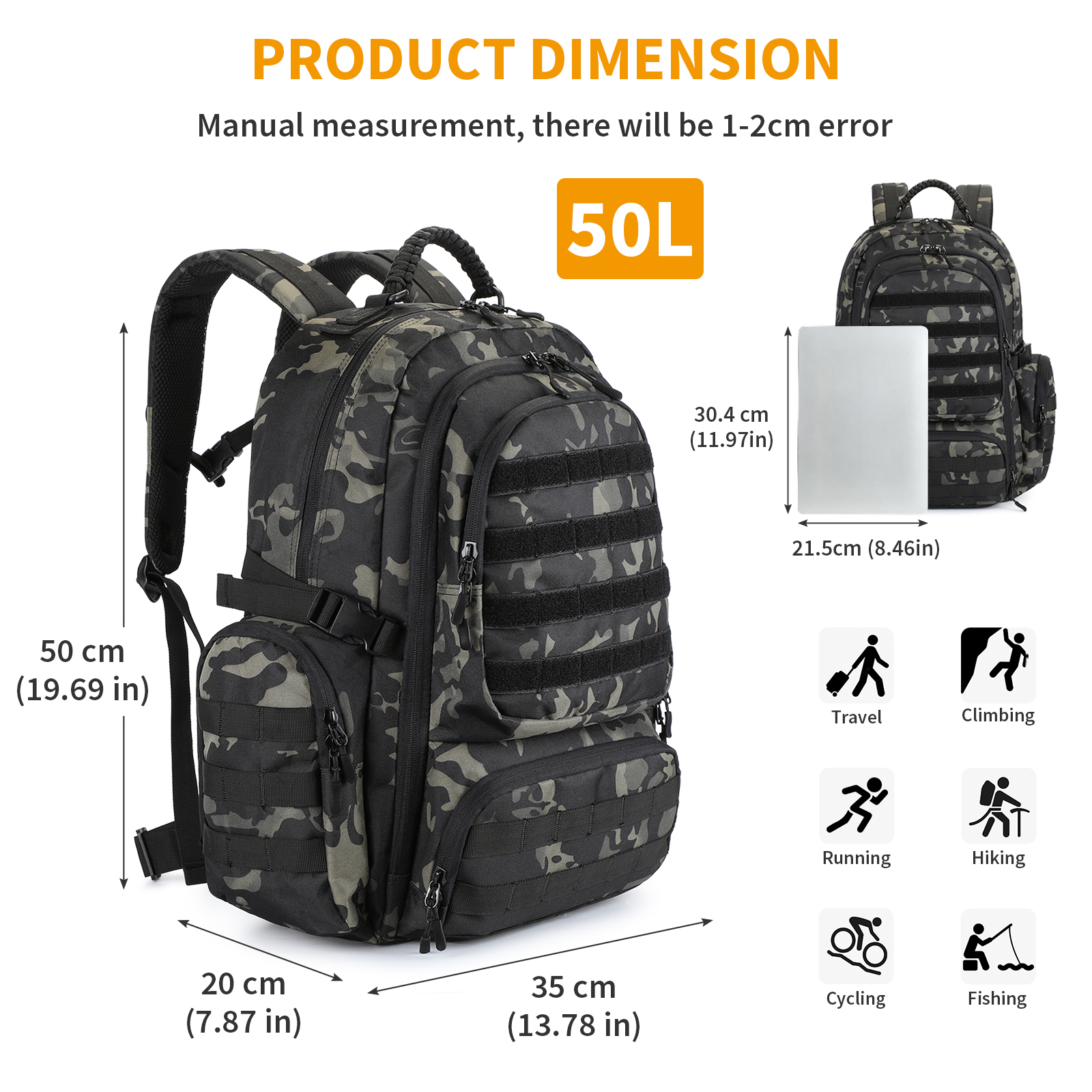 40L 50L Taktischer Rucksack Militär Wanderrucksack Wasserdicht Trekkingrucksack