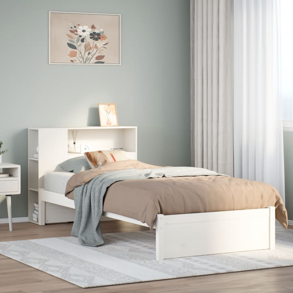 Bett Mit Bücherregal Holzbett Mit Regal Natur/Weiß Verschiedene Größen vidaXL - Bild 25 von 28