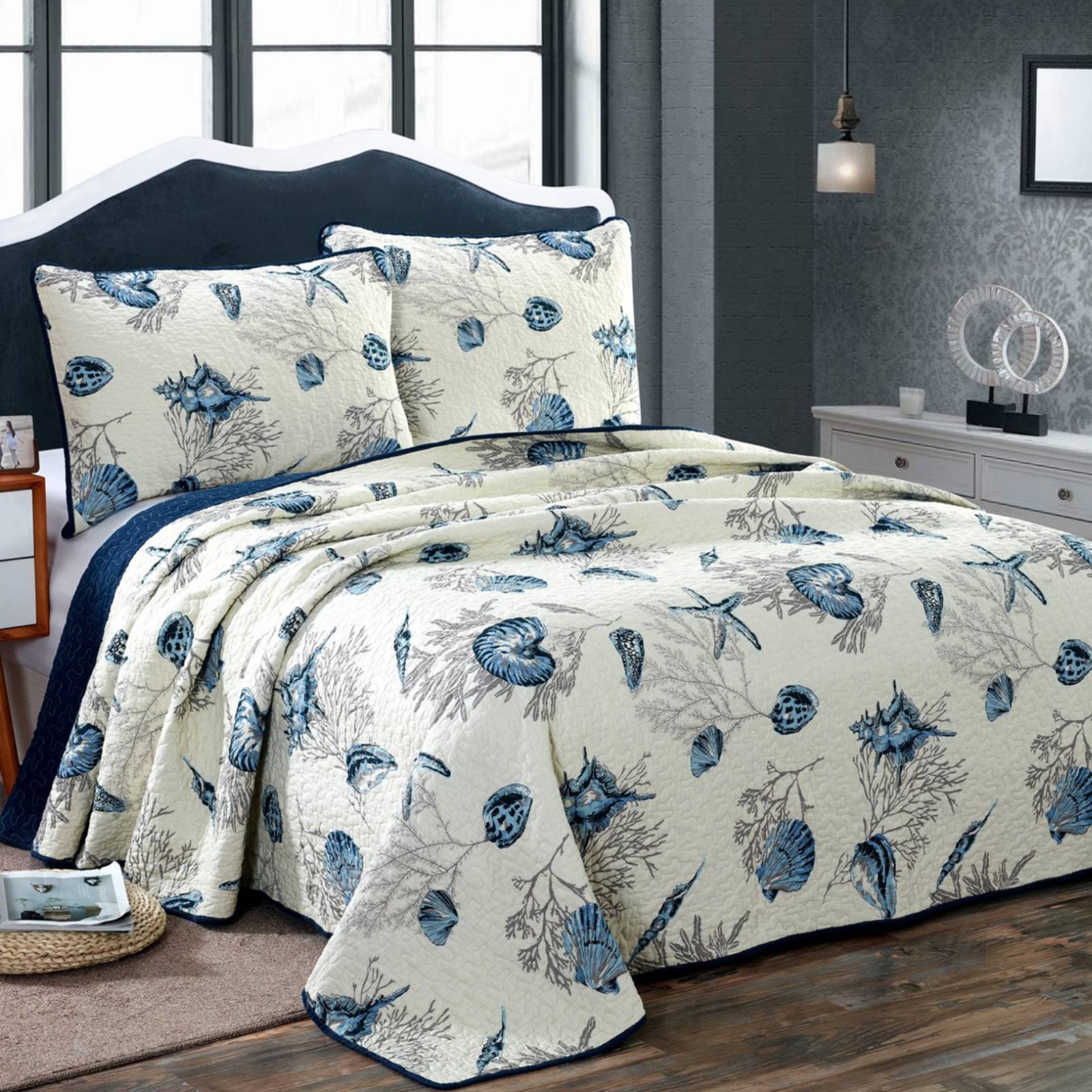 3 Piece Vintage Quilt Set Reversible Quilt Bedspread Bedding Set Queen King Size - Picture 35 of 36