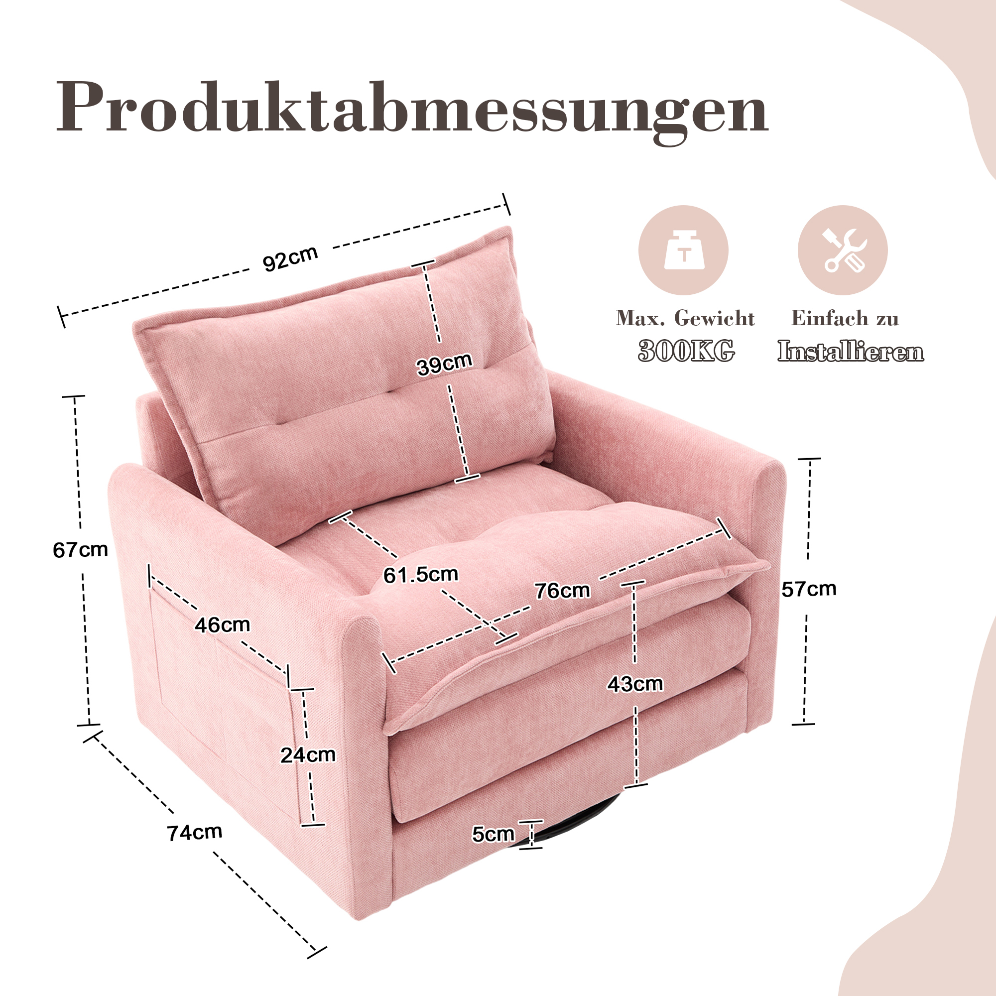 Clubsessel Sessel Einzelsofa Lounge Relaxsessel Polstersessel mit Kissen