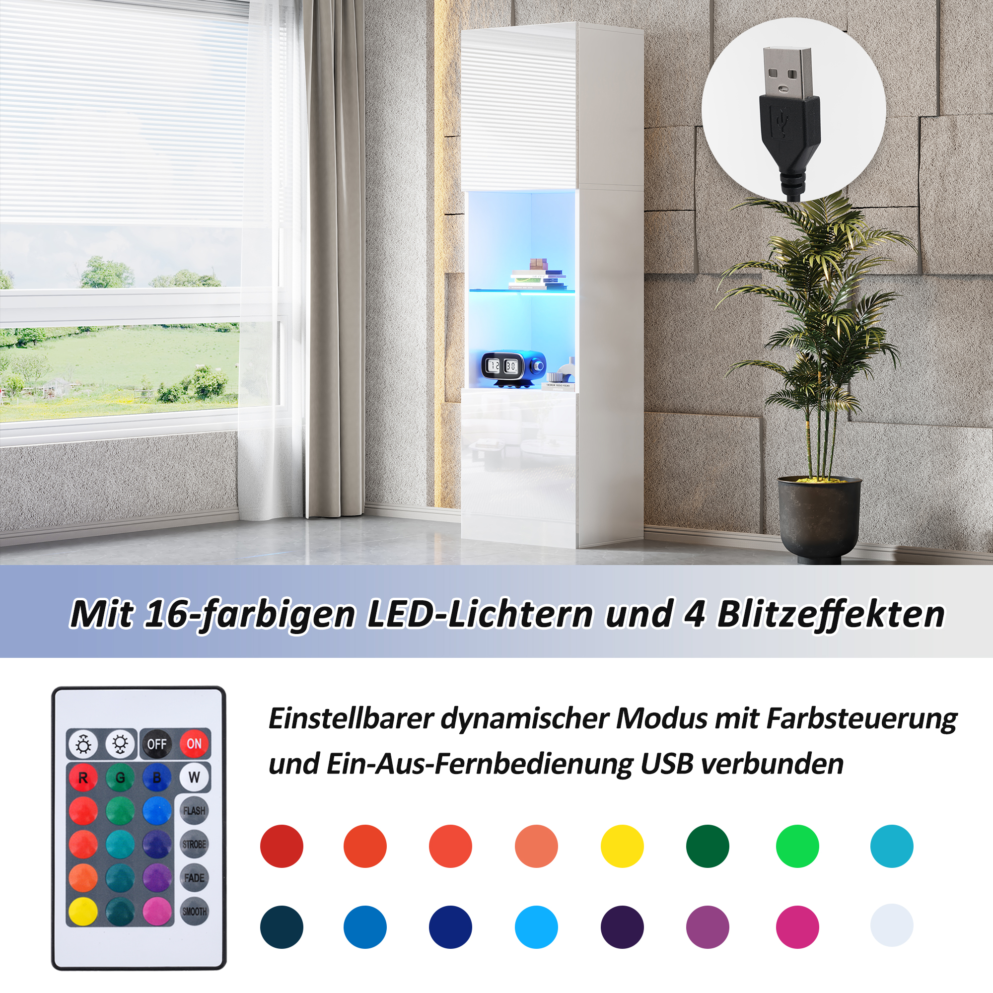 Hochglanz Sideboard Kommode Vitrine mit LED-Beleuchtung Hochschrank Lagerschrank