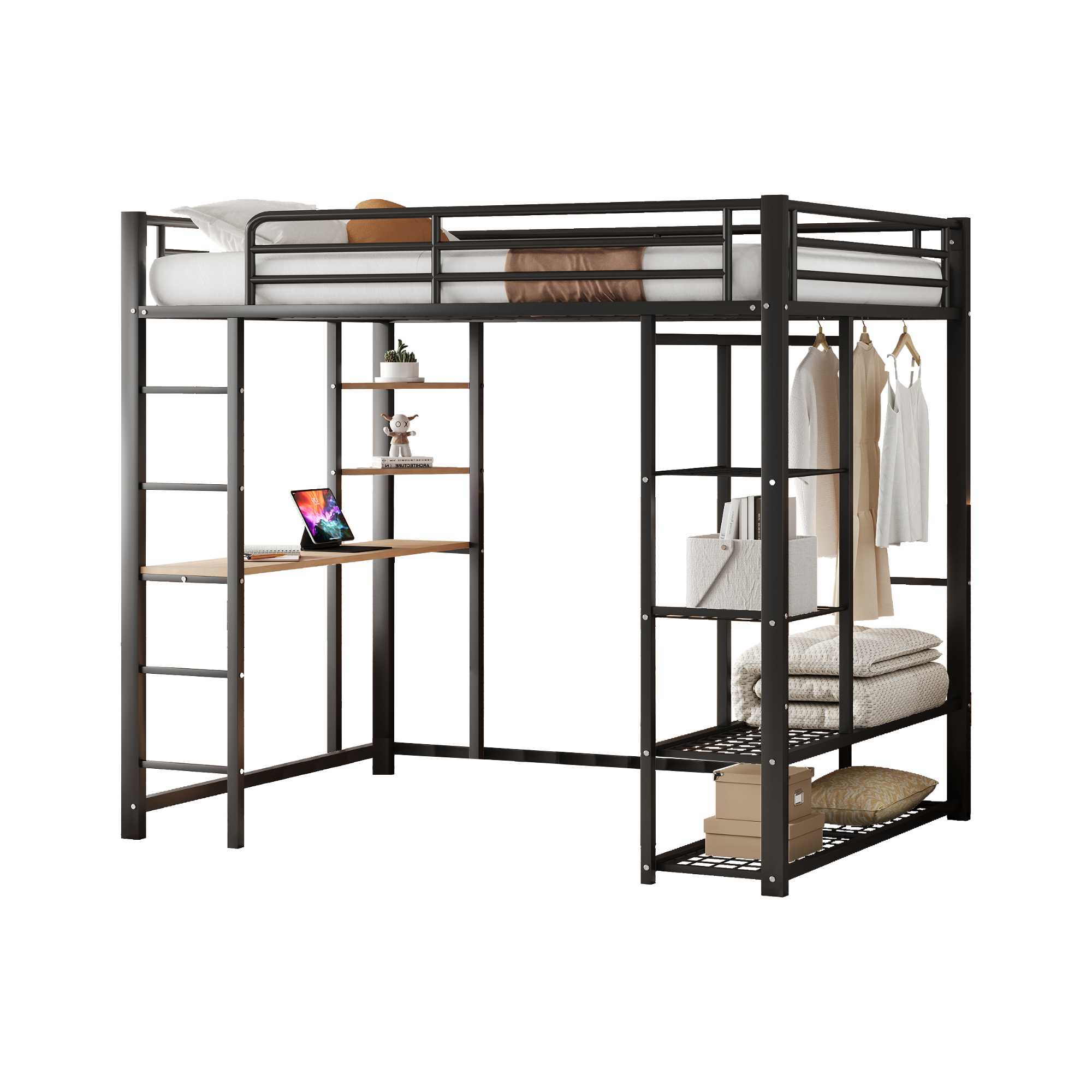 Metall-Hochbett mit Leiter Juniorbett Doppelbett mit Schreibtisch Etagenbett