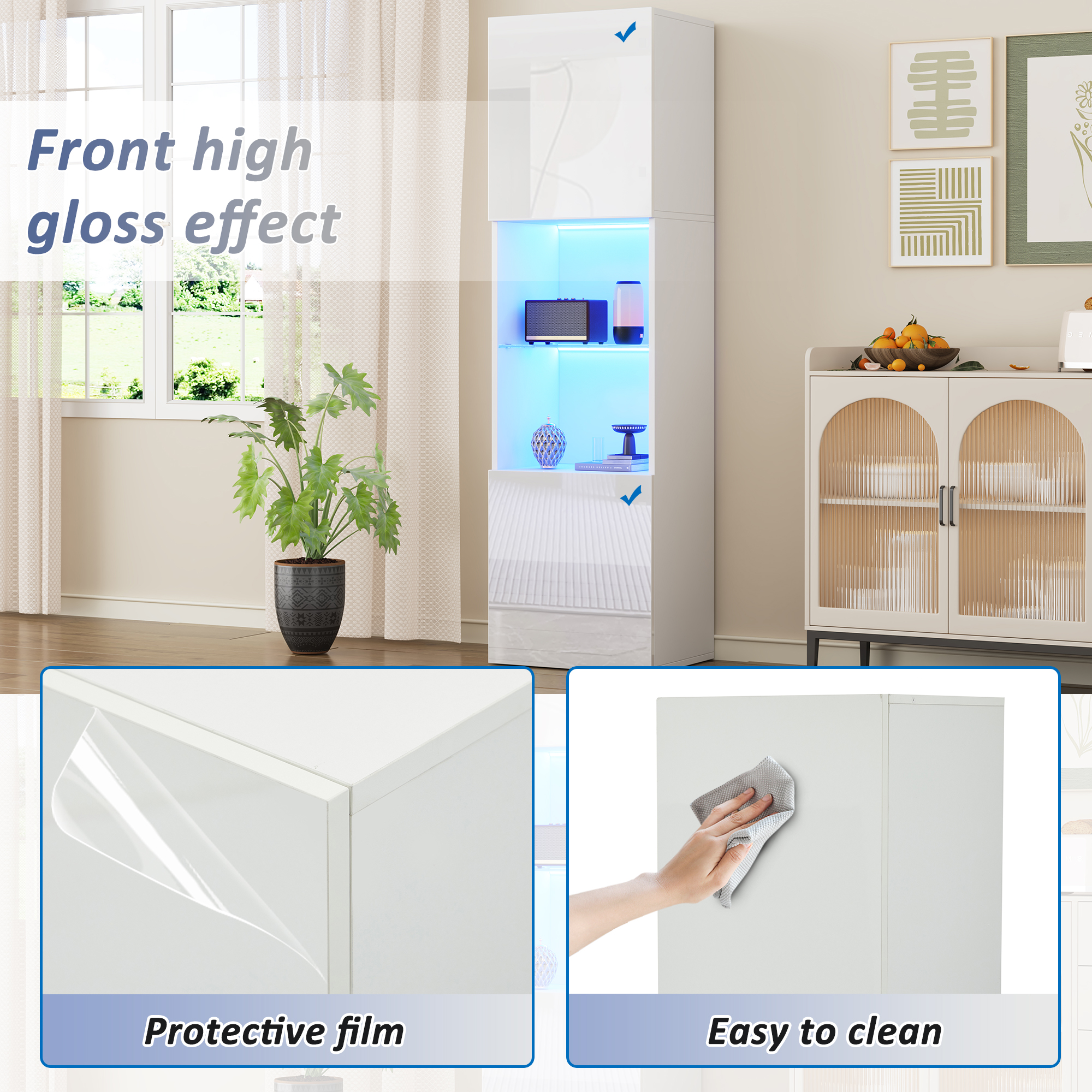 Hochglanz Sideboard Kommode Vitrine mit LED-Beleuchtung Hochschrank Lagerschrank