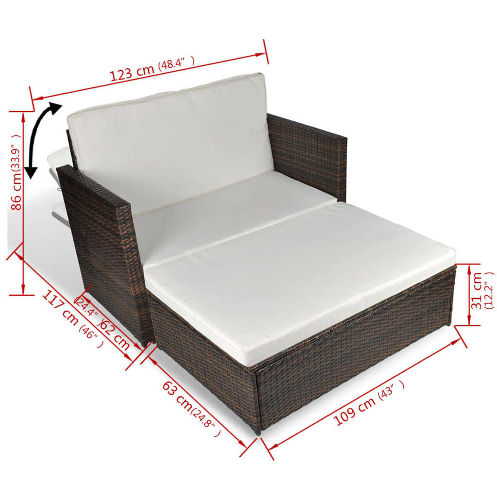 2-Sitzer-Sofa Sofa Bett Schlafsofa Gartenmöbel Garten sofa mit Hocker PE-Rattan - Bild 31 von 31