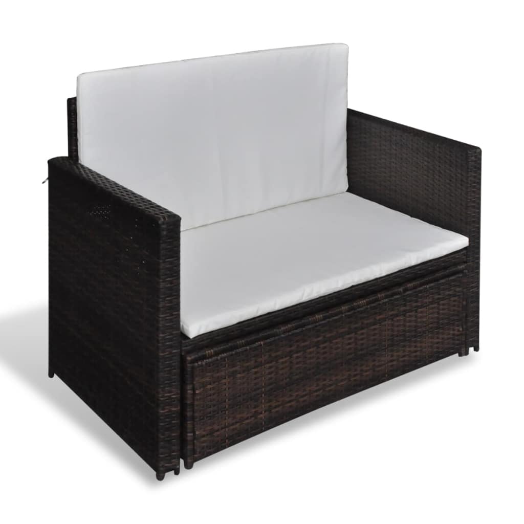 2-Sitzer-Sofa Sofa Bett Schlafsofa Gartenmöbel Garten sofa mit Hocker PE-Rattan - Bild 29 von 31