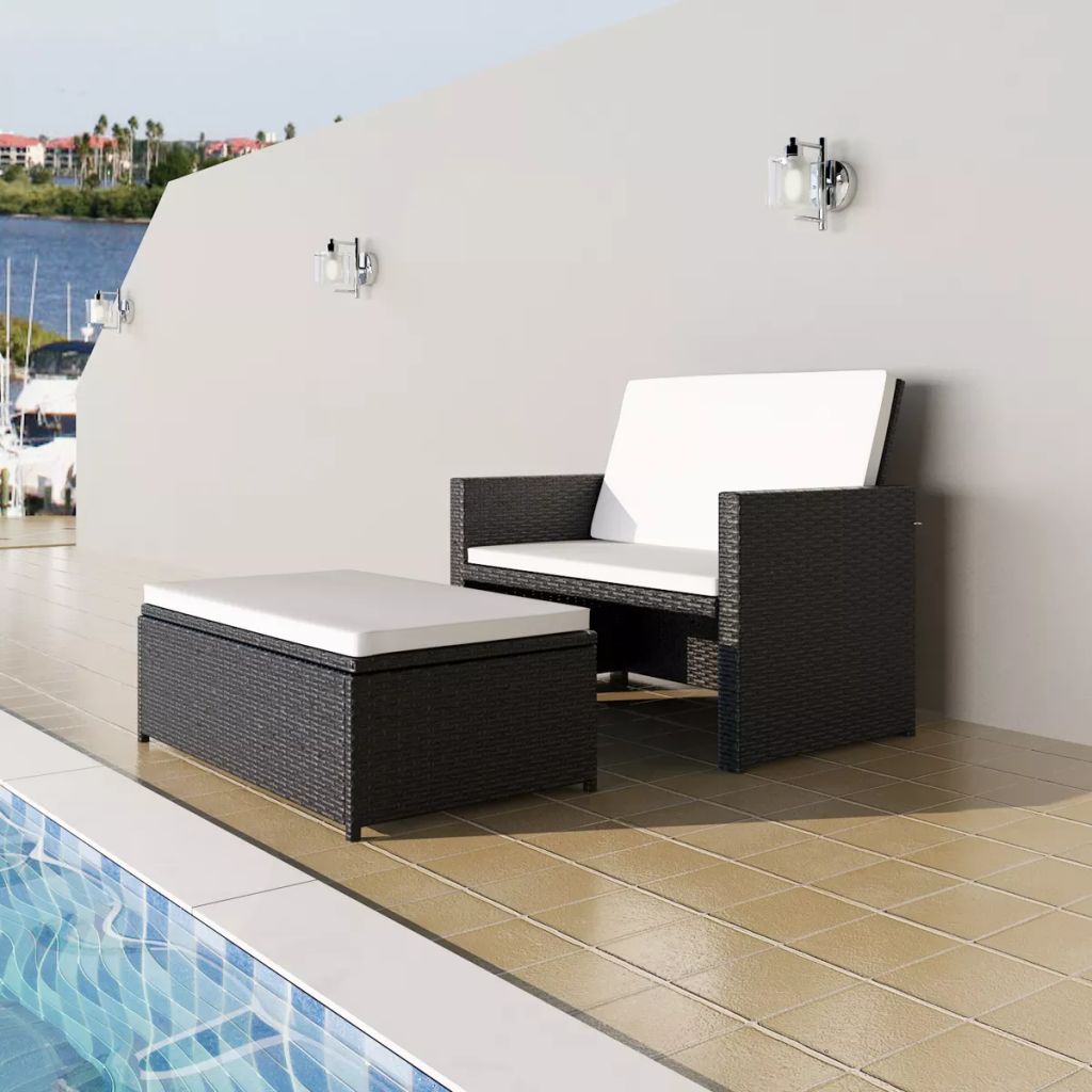 2-Sitzer-Sofa Sofa Bett Schlafsofa Gartenmöbel Garten sofa mit Hocker PE-Rattan - Bild 10 von 31