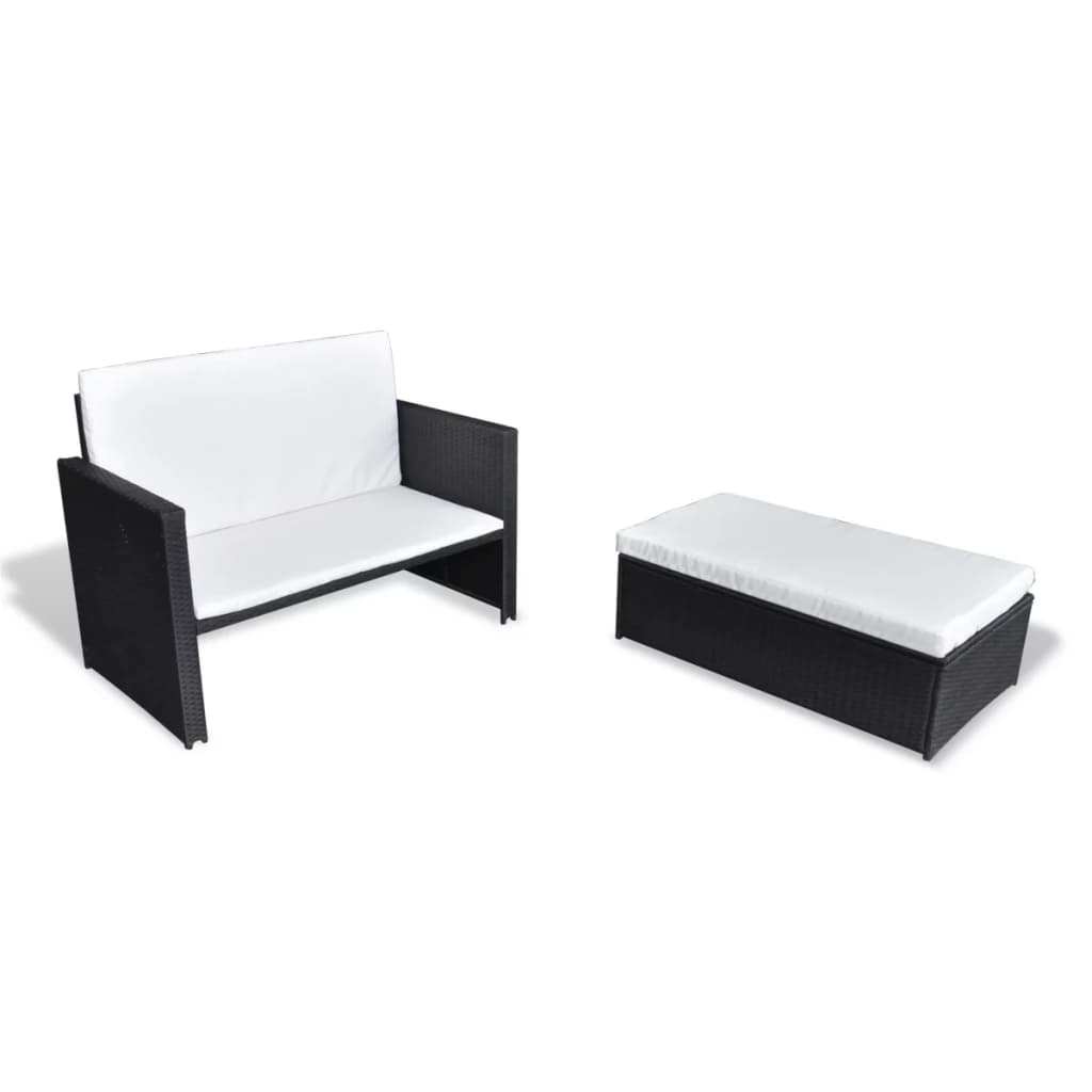 2-Sitzer-Sofa Sofa Bett Schlafsofa Gartenmöbel Garten sofa mit Hocker PE-Rattan - Bild 11 von 31