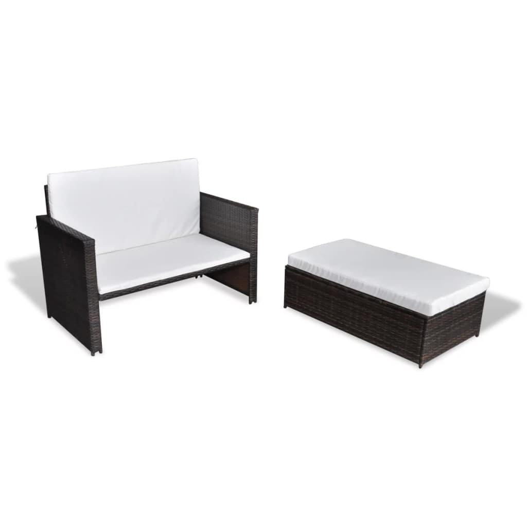 2-Sitzer-Sofa Sofa Bett Schlafsofa Gartenmöbel Garten sofa mit Hocker PE-Rattan - Bild 26 von 31