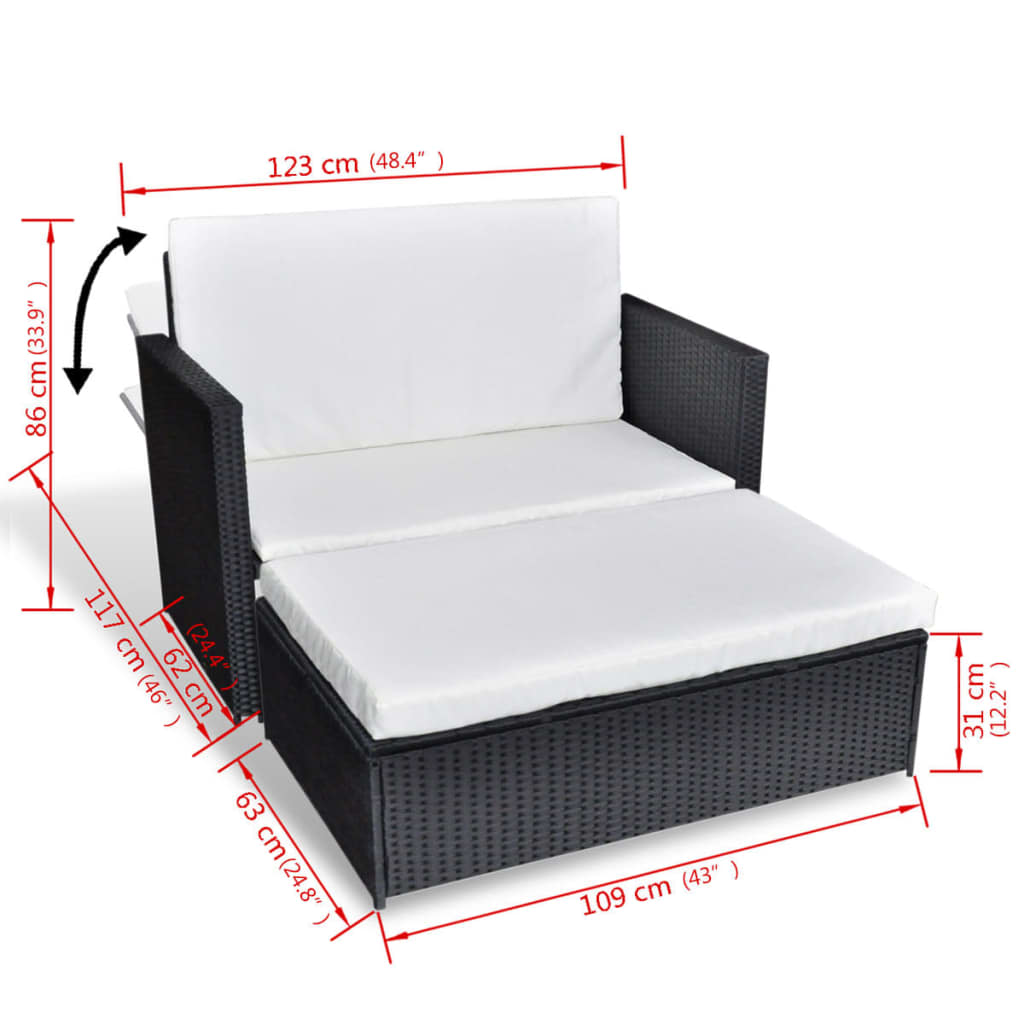 2-Sitzer-Sofa Sofa Bett Schlafsofa Gartenmöbel Garten sofa mit Hocker PE-Rattan - Bild 15 von 31