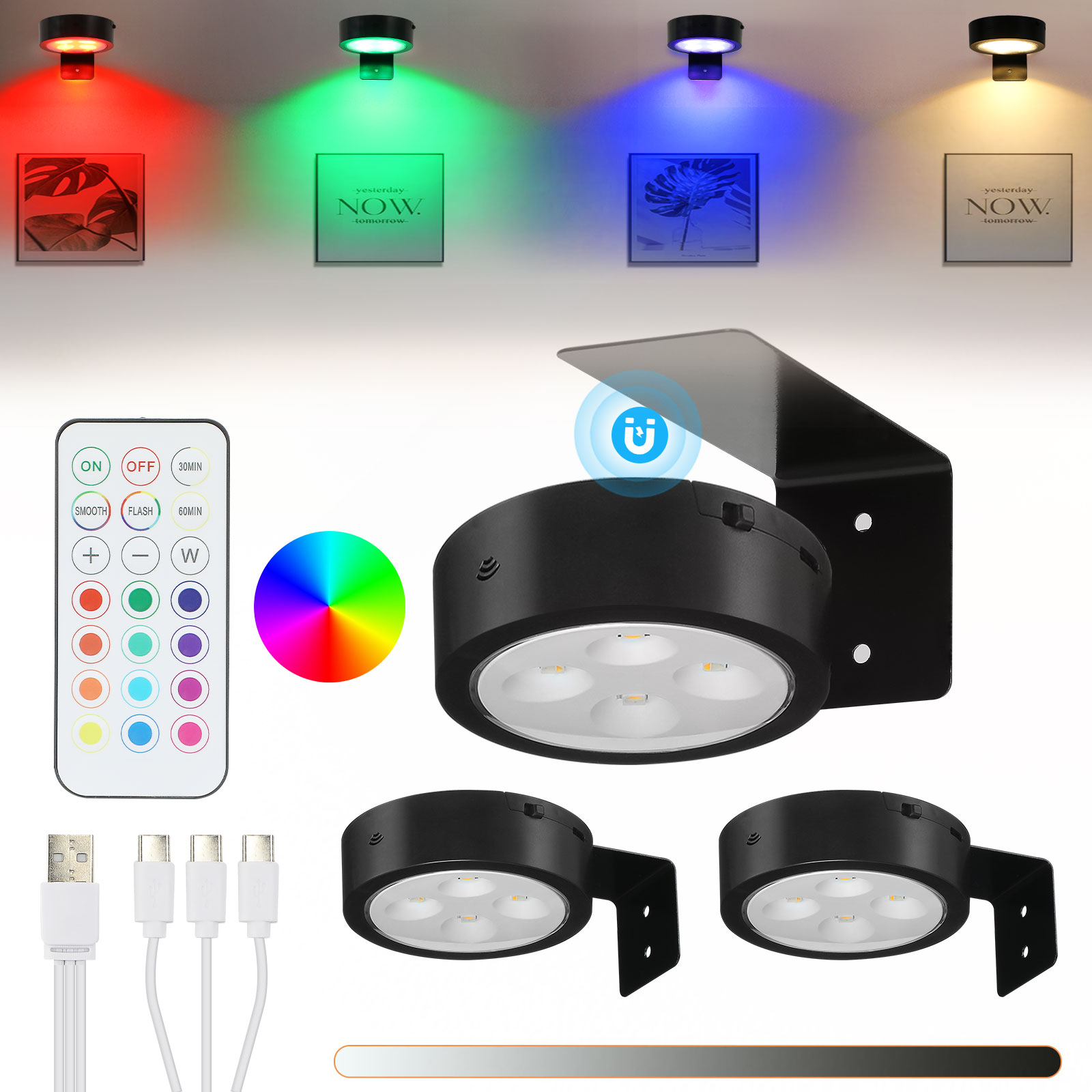 3/6Pack LED Picture Lights Rechargeable Dimmable Wireless Art Display Wall Light - Picture 24 of 26