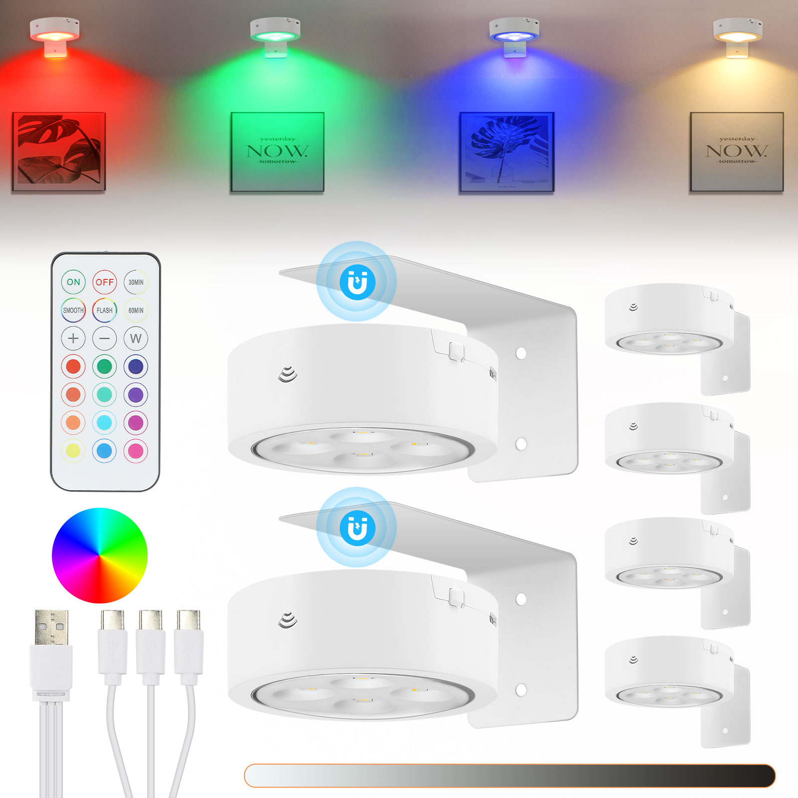3/6Pack LED Picture Lights Rechargeable Dimmable Wireless Art Display Wall Light - Picture 25 of 26
