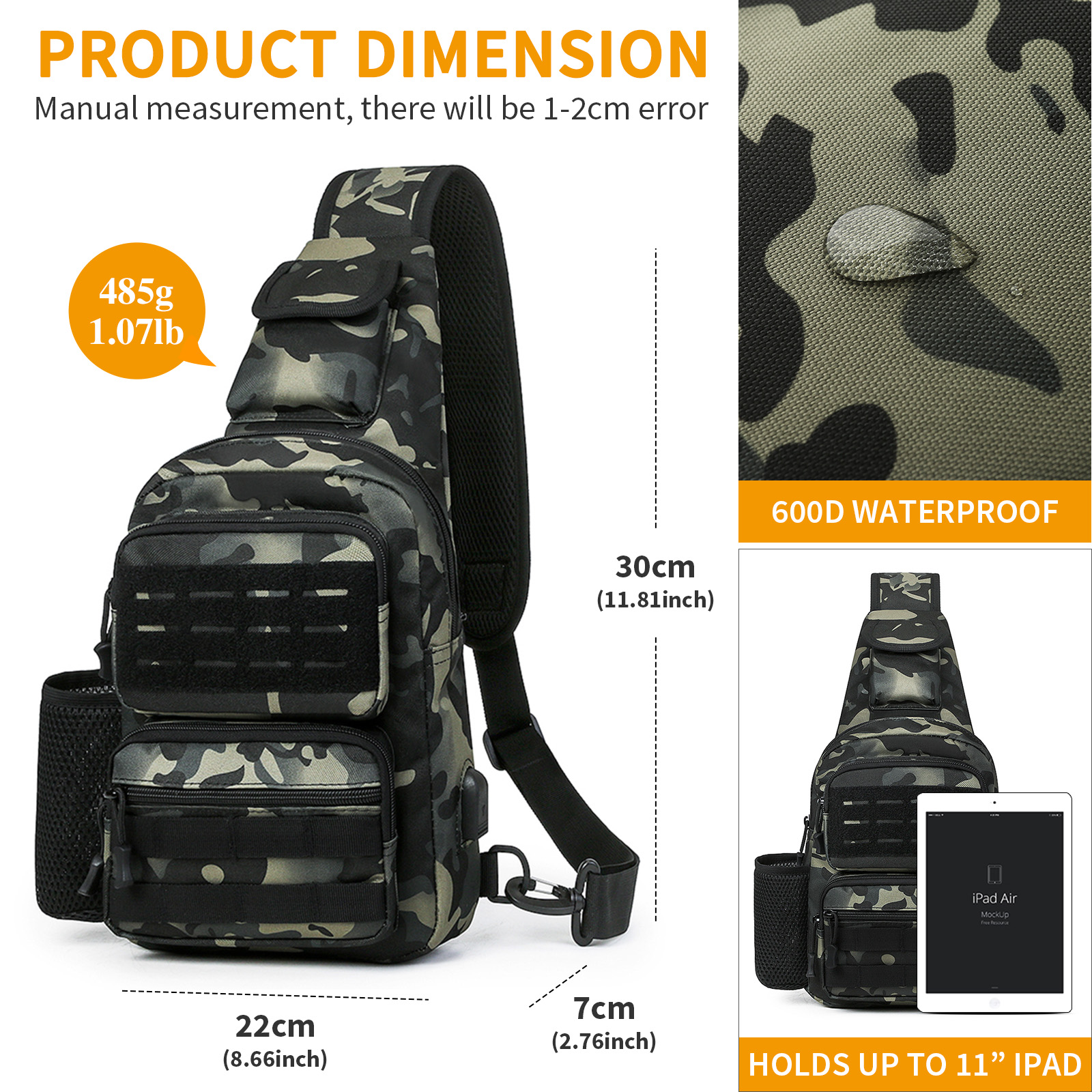 Mens Sling Backpack-Molle Tactical Military-Outdoor Travel Shoulder Chest Bag - Picture 51 of 68