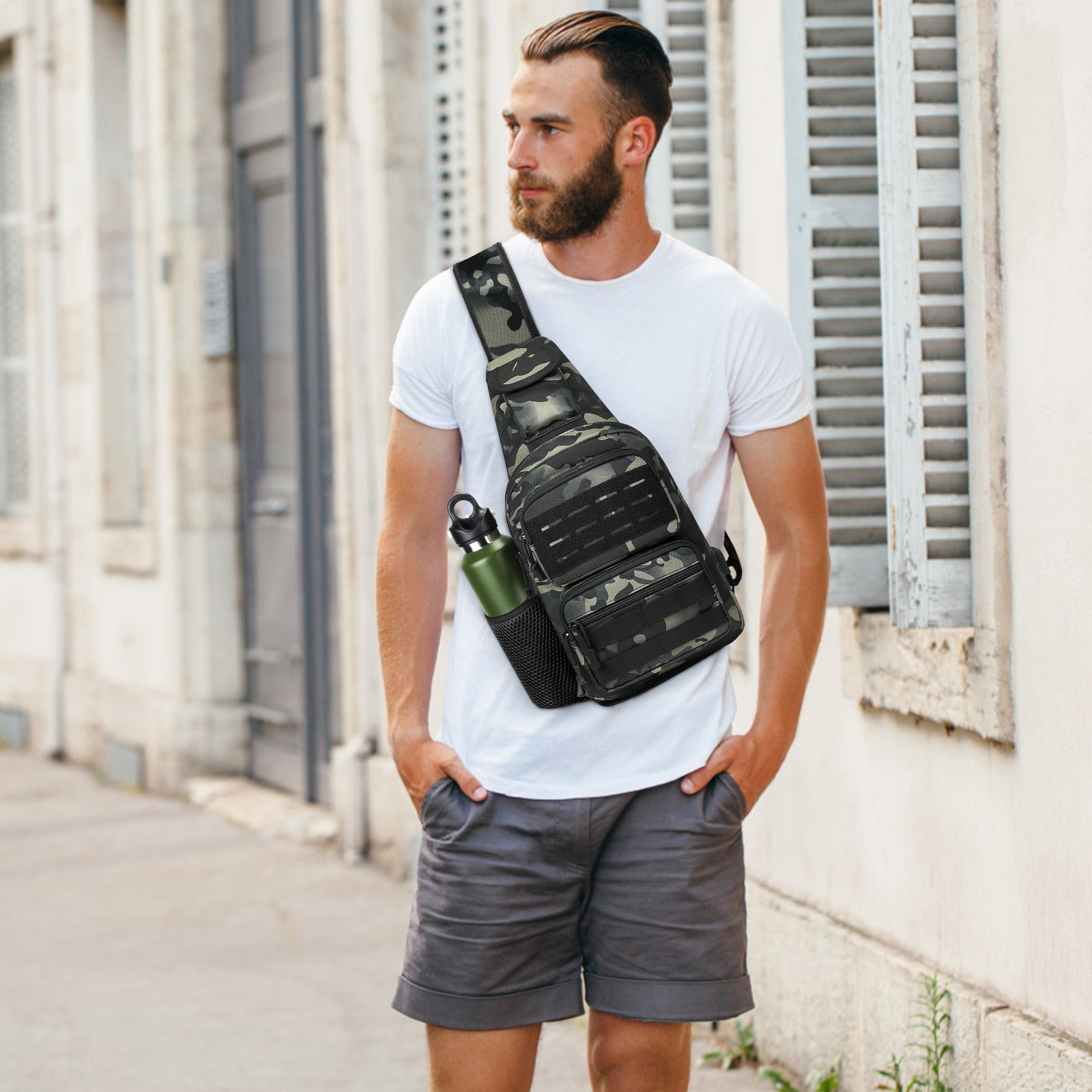 Mens Sling Backpack-Molle Tactical Military-Outdoor Travel Shoulder Chest Bag - Picture 46 of 68