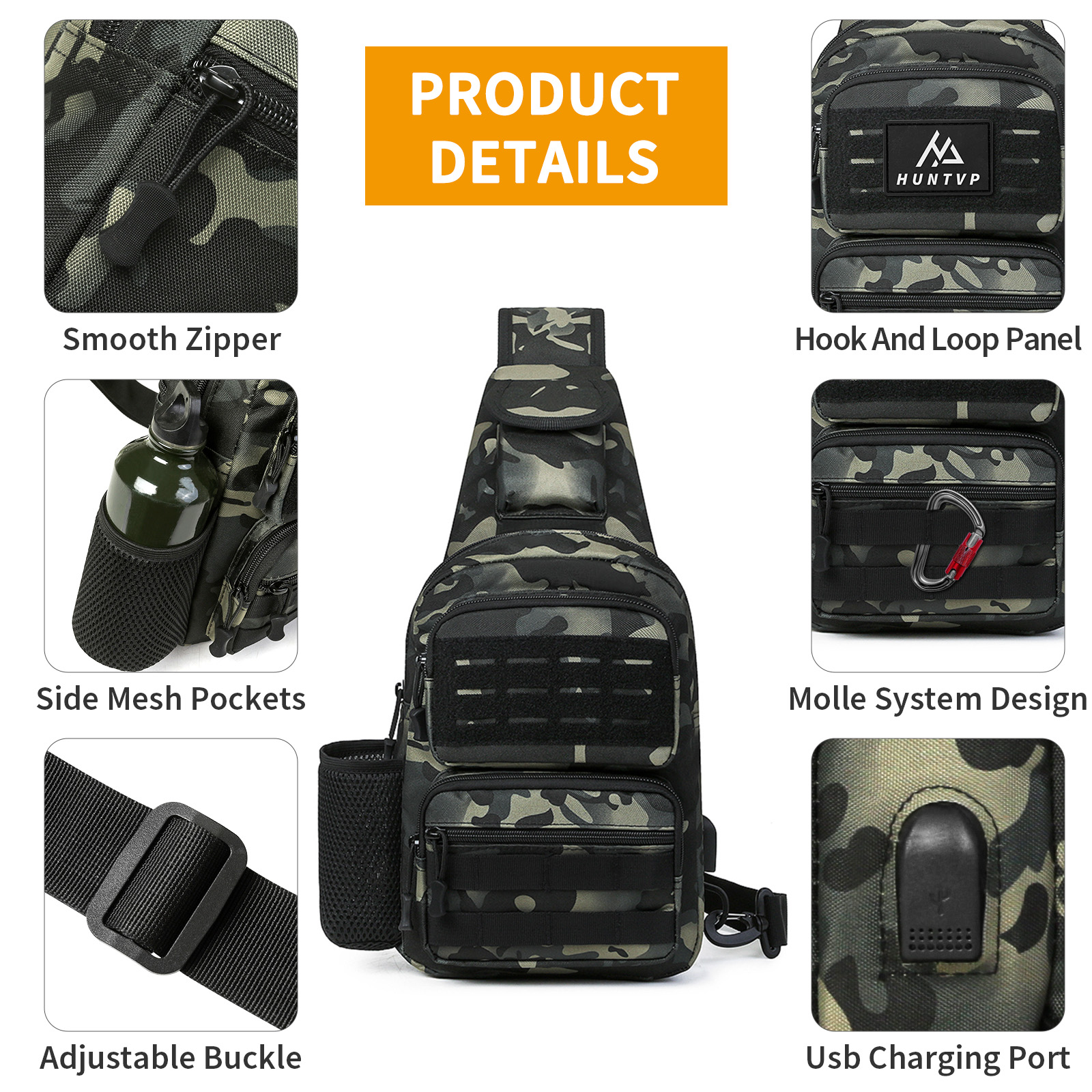 Mens Sling Backpack-Molle Tactical Military-Outdoor Travel Shoulder Chest Bag - Picture 49 of 68