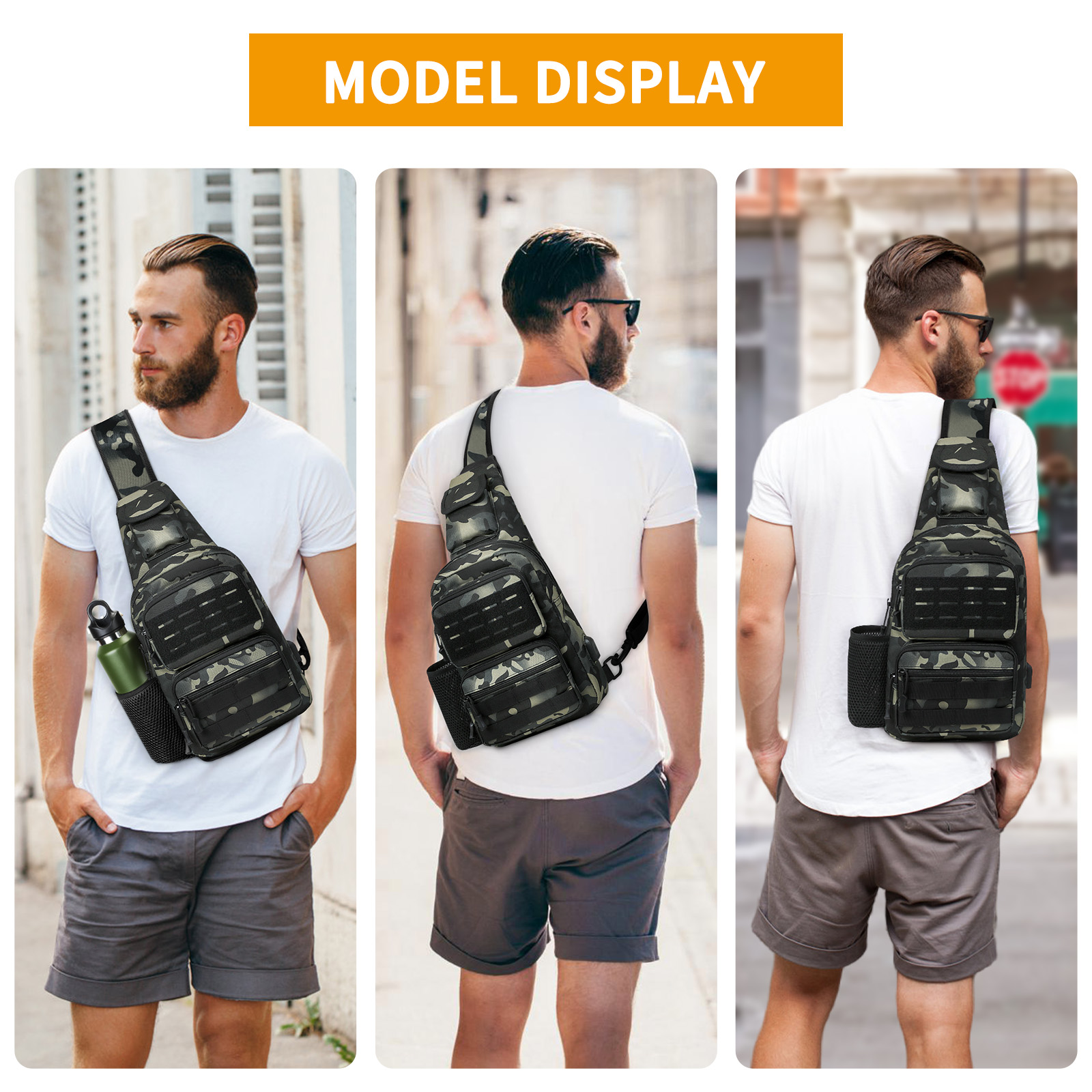 Mens Sling Backpack-Molle Tactical Military-Outdoor Travel Shoulder Chest Bag - Picture 47 of 68