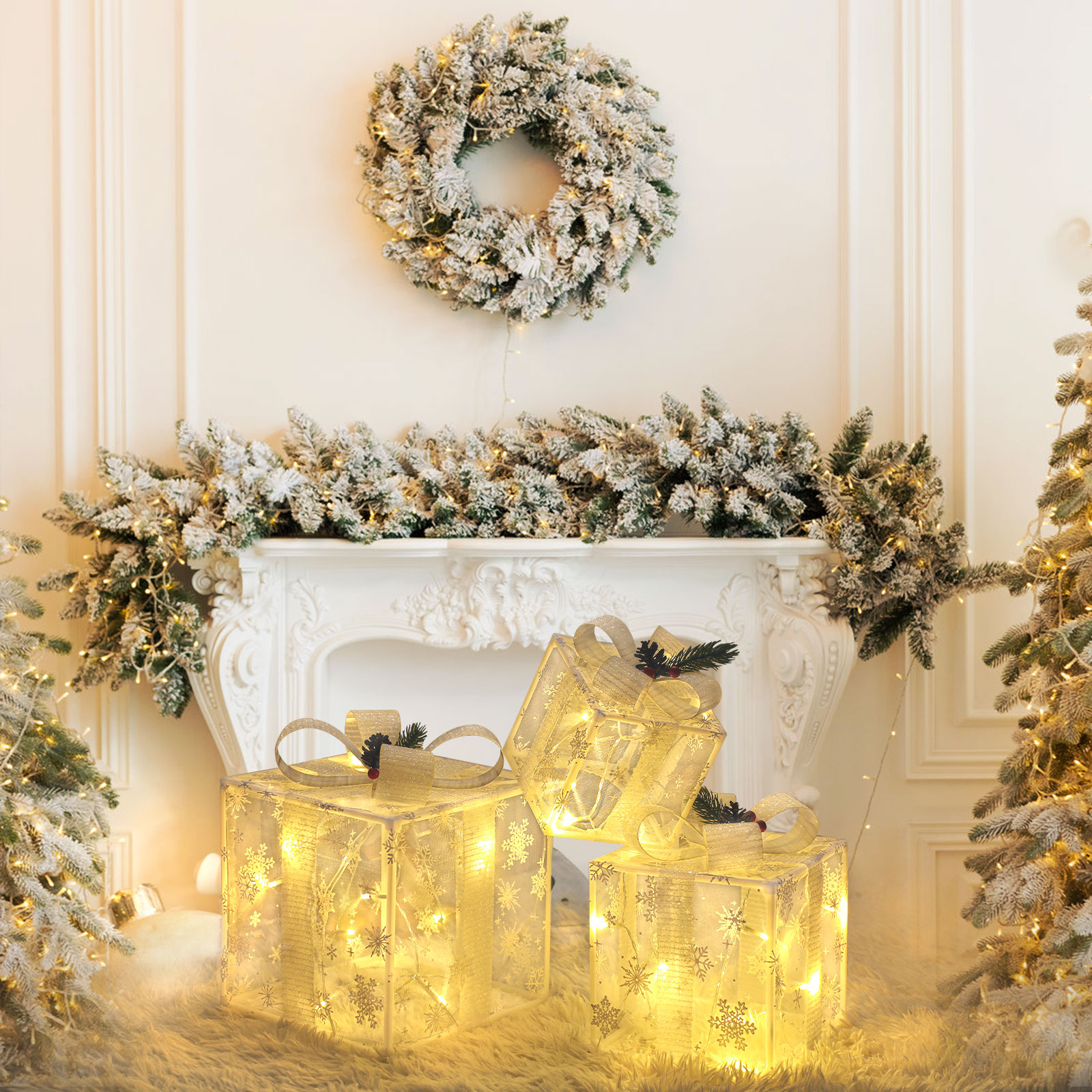 Set of 3 Christmas Lighted Gift Boxes Indoor Outdoor LED Present Box Decoration - Picture 25 of 26