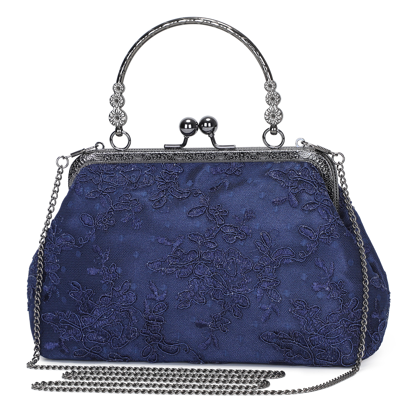 Vintage Women Clutch Evening Bag Floral Kiss Lock Handbag for Wedding Party Prom - Picture 23 of 23