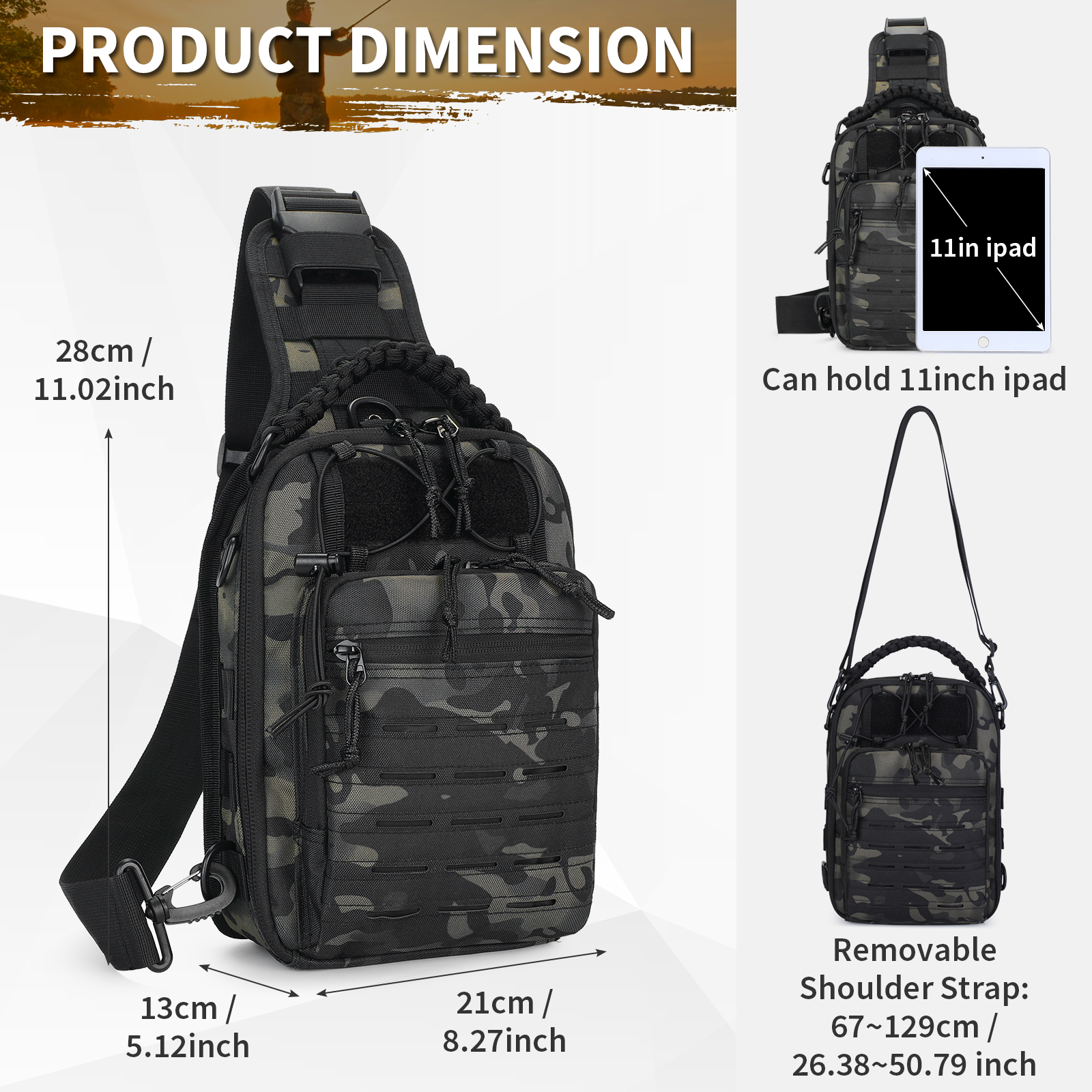 Mens Sling Backpack-Molle Tactical Military-Outdoor Travel Shoulder Chest Bag - Picture 36 of 68
