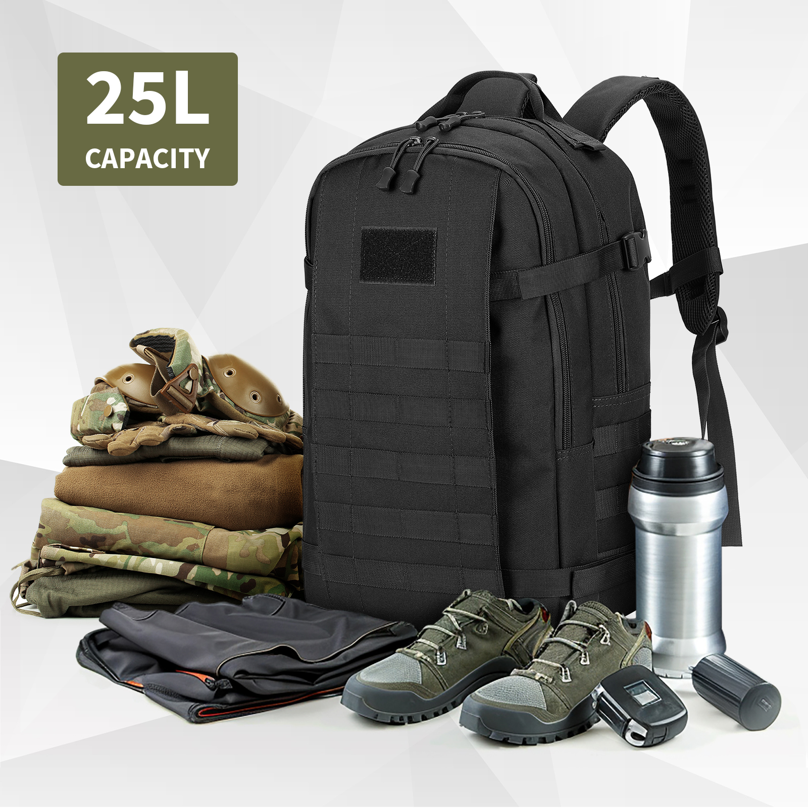 Tactical Backpack 25L Military Molle Rucksack Waterproof Mens Bag Camping Hiking - Picture 9 of 19