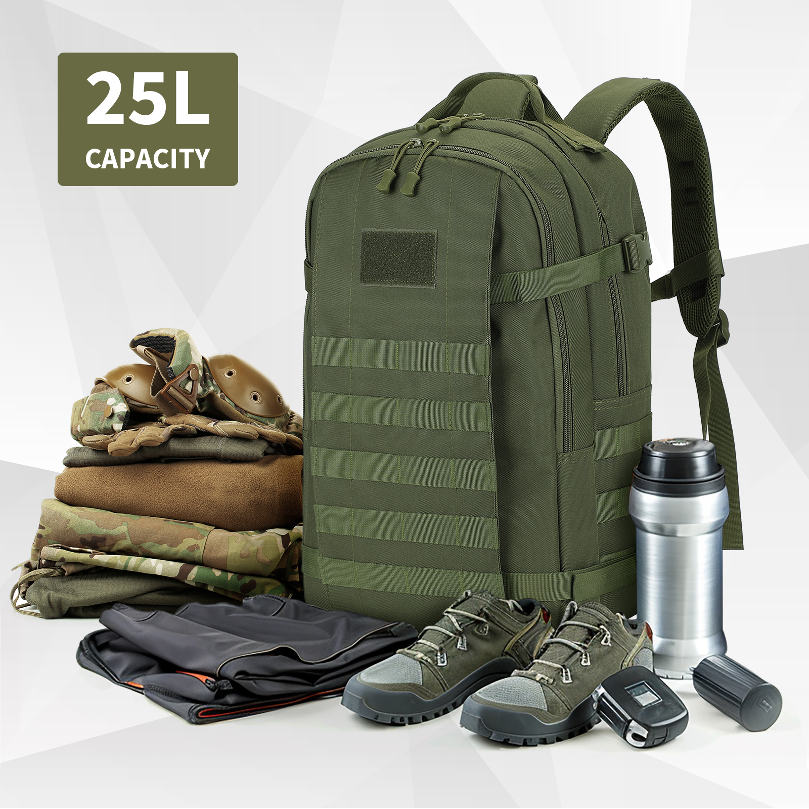 Tactical Backpack 25L Military Molle Rucksack Waterproof Mens Bag Camping Hiking - Picture 16 of 19