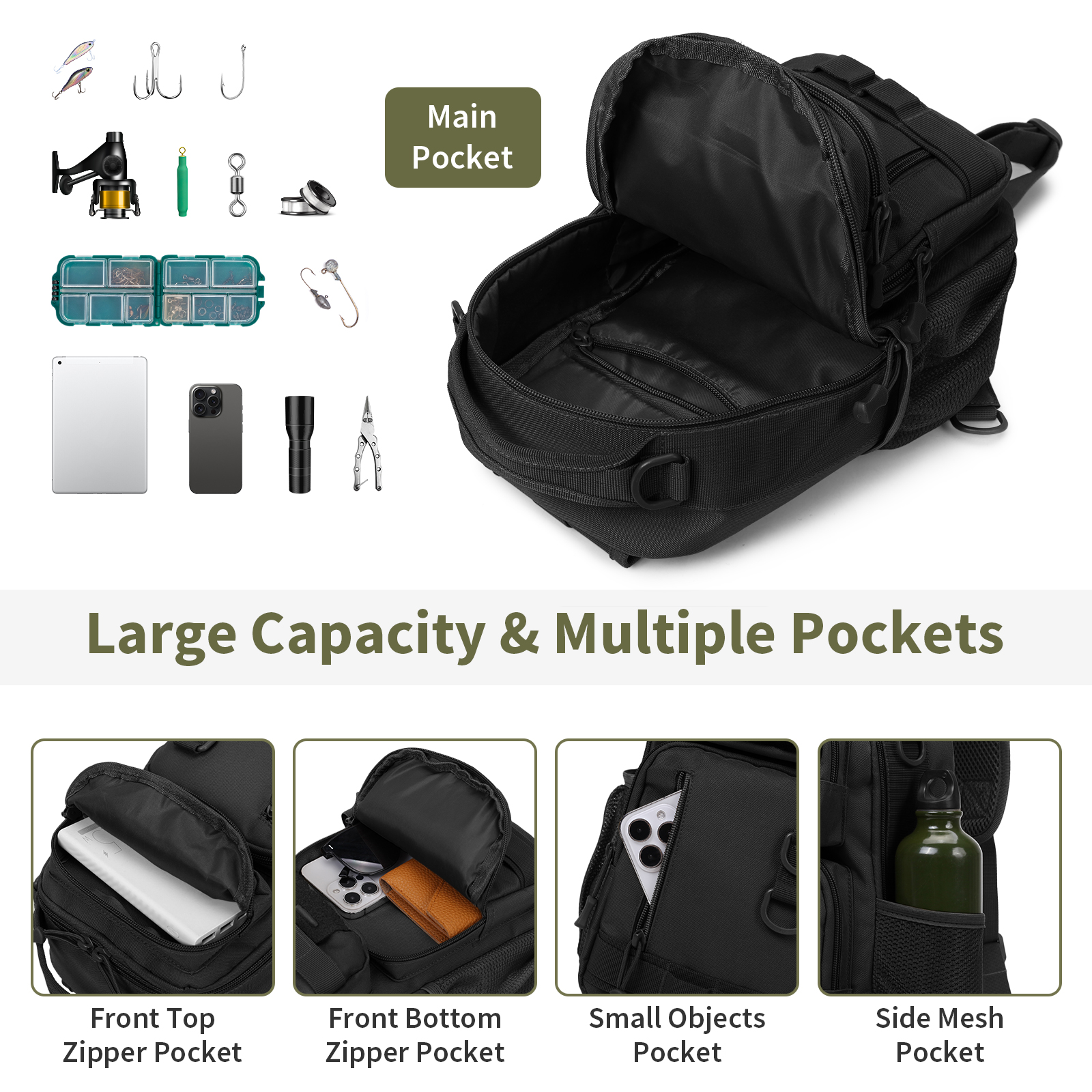 Mens Sling Backpack-Molle Tactical Military-Outdoor Travel Shoulder Chest Bag - Picture 27 of 68