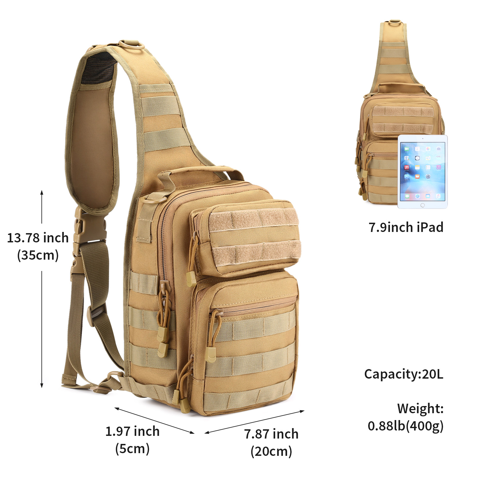 Mens Sling Backpack-Molle Tactical Military-Outdoor Travel Shoulder Chest Bag - Picture 66 of 68