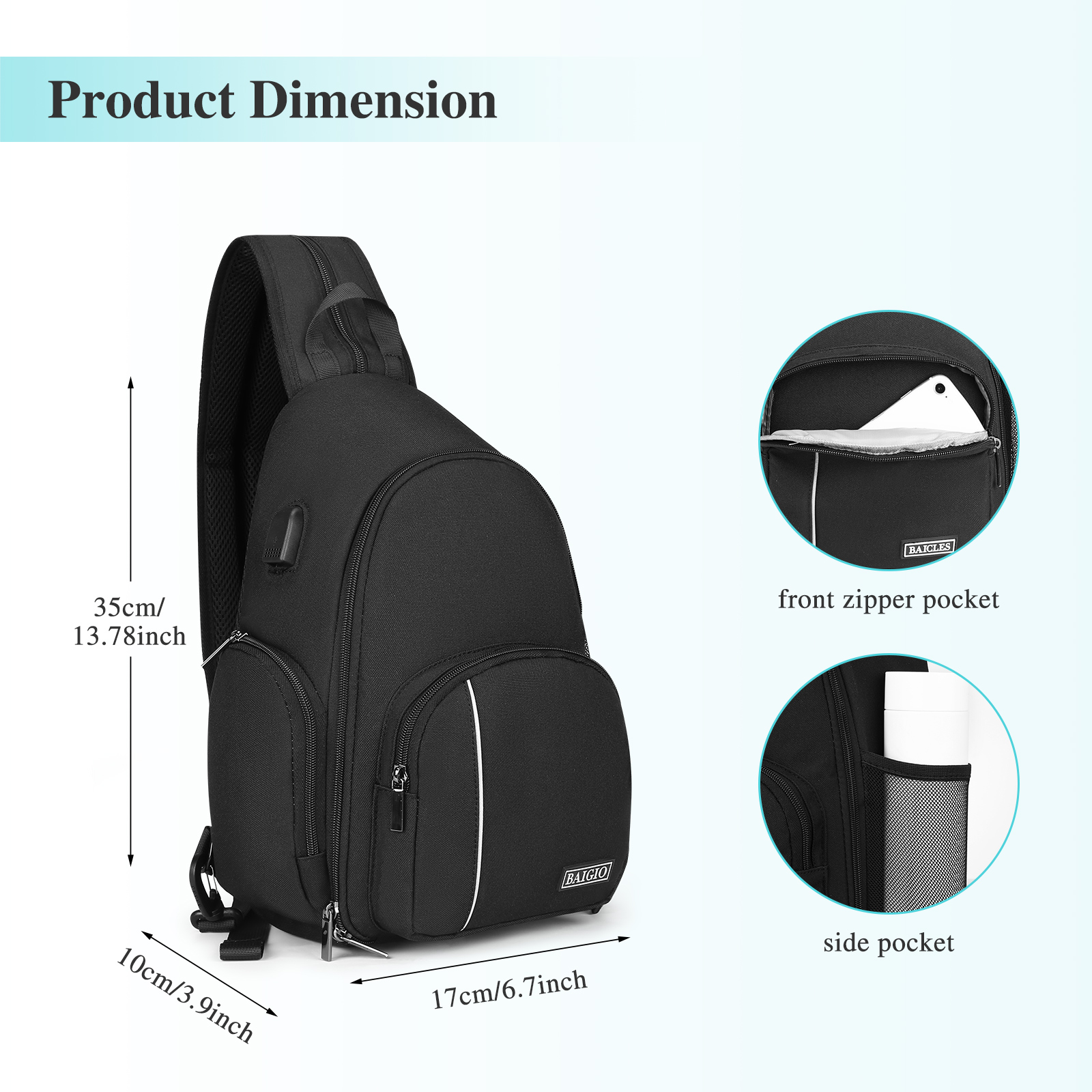 Men Women Camera Sling Backpack USB Waterproof Bag for DSLR SLR Nikon Canon Sony