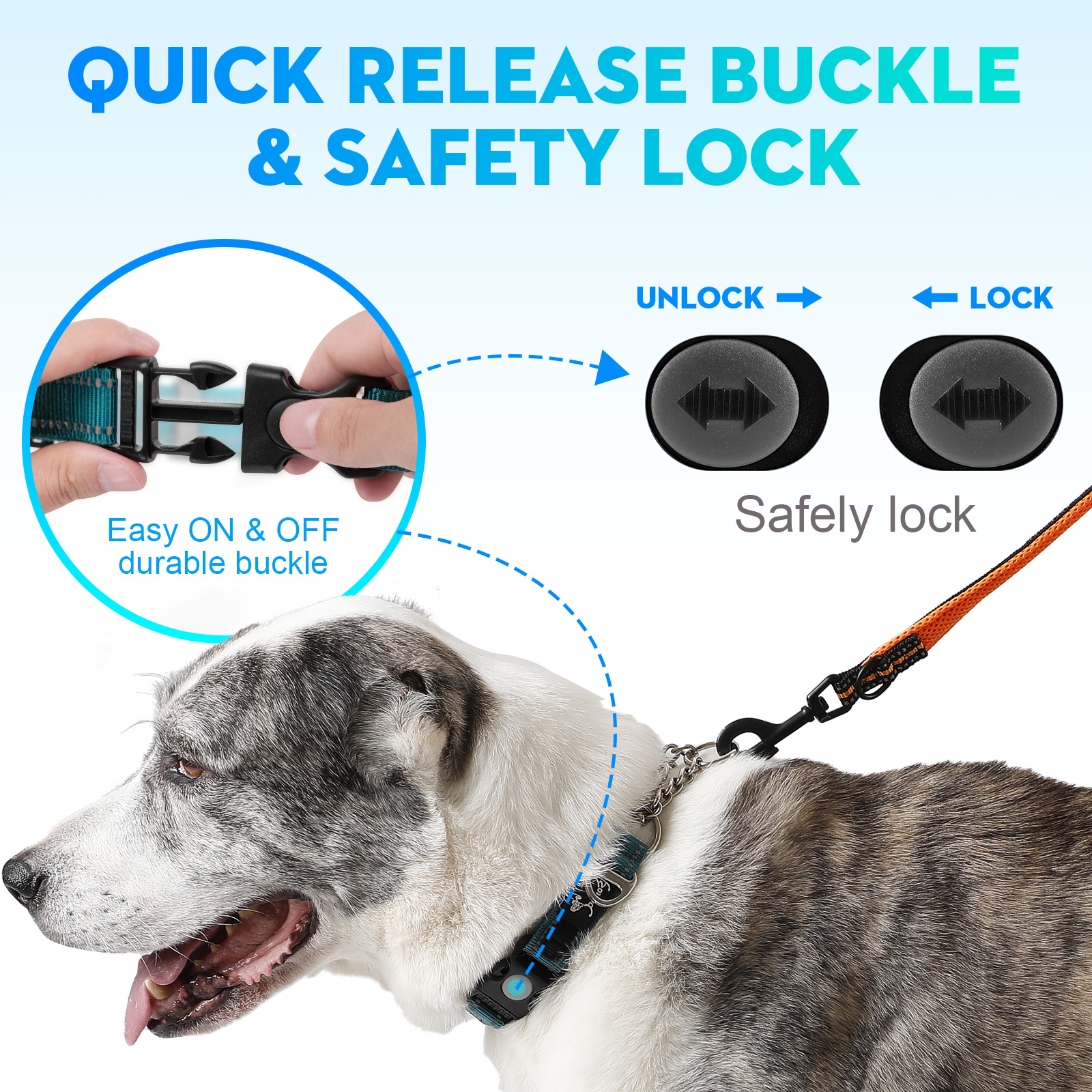 Dog Collar Pull Stop Collar Dogs with Safety Lock Collar Nylon - Picture 30 of 35