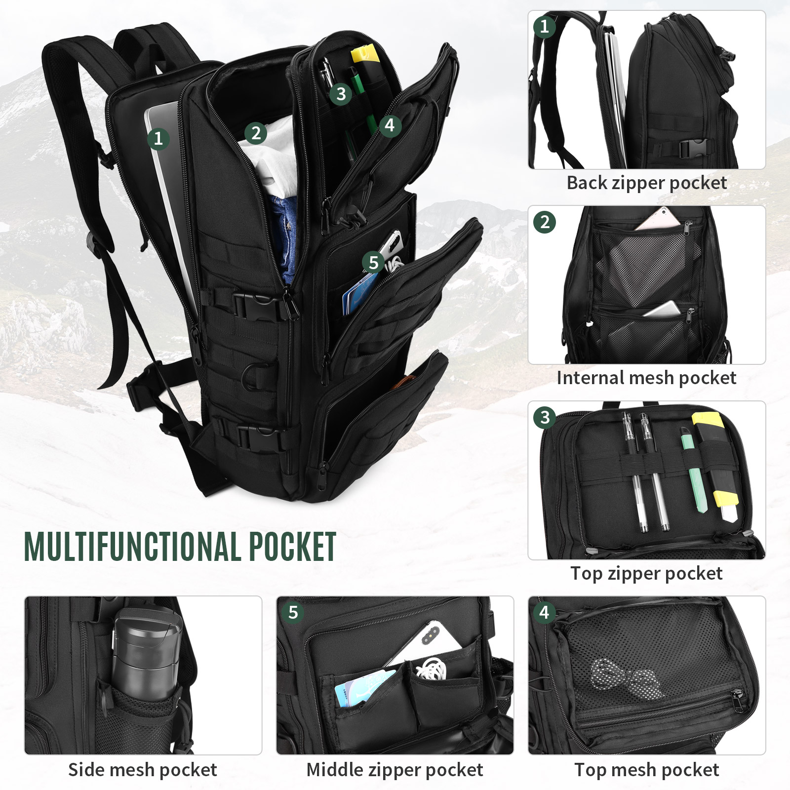45L Taktisch Rucksack Wanderrucksack Wasserdicht Trekkingrucksack Schulrucksack