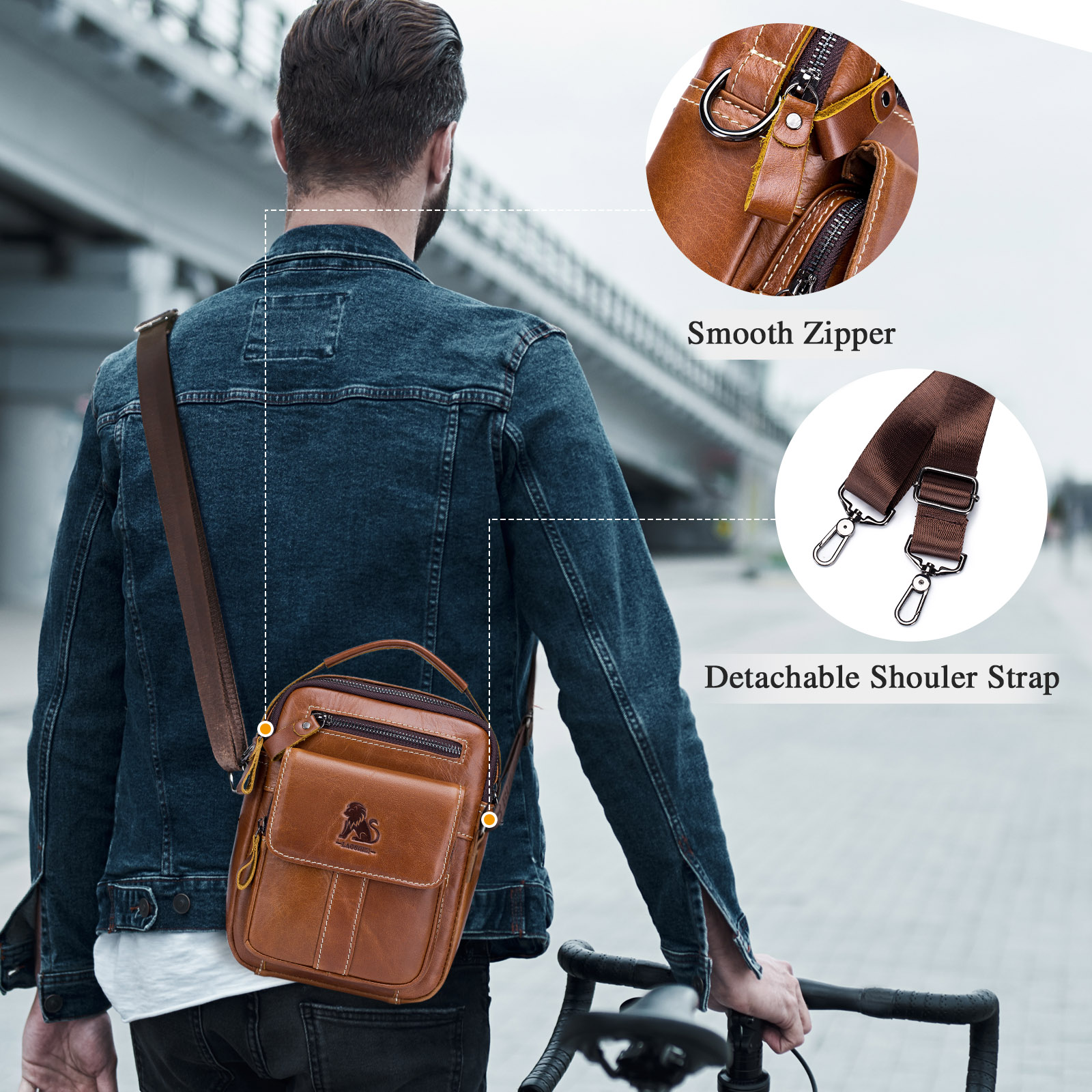 Retro Men Genuine Leather Messenger Shoulder Bag Cross Body Travel Business Bag - Picture 40 of 63